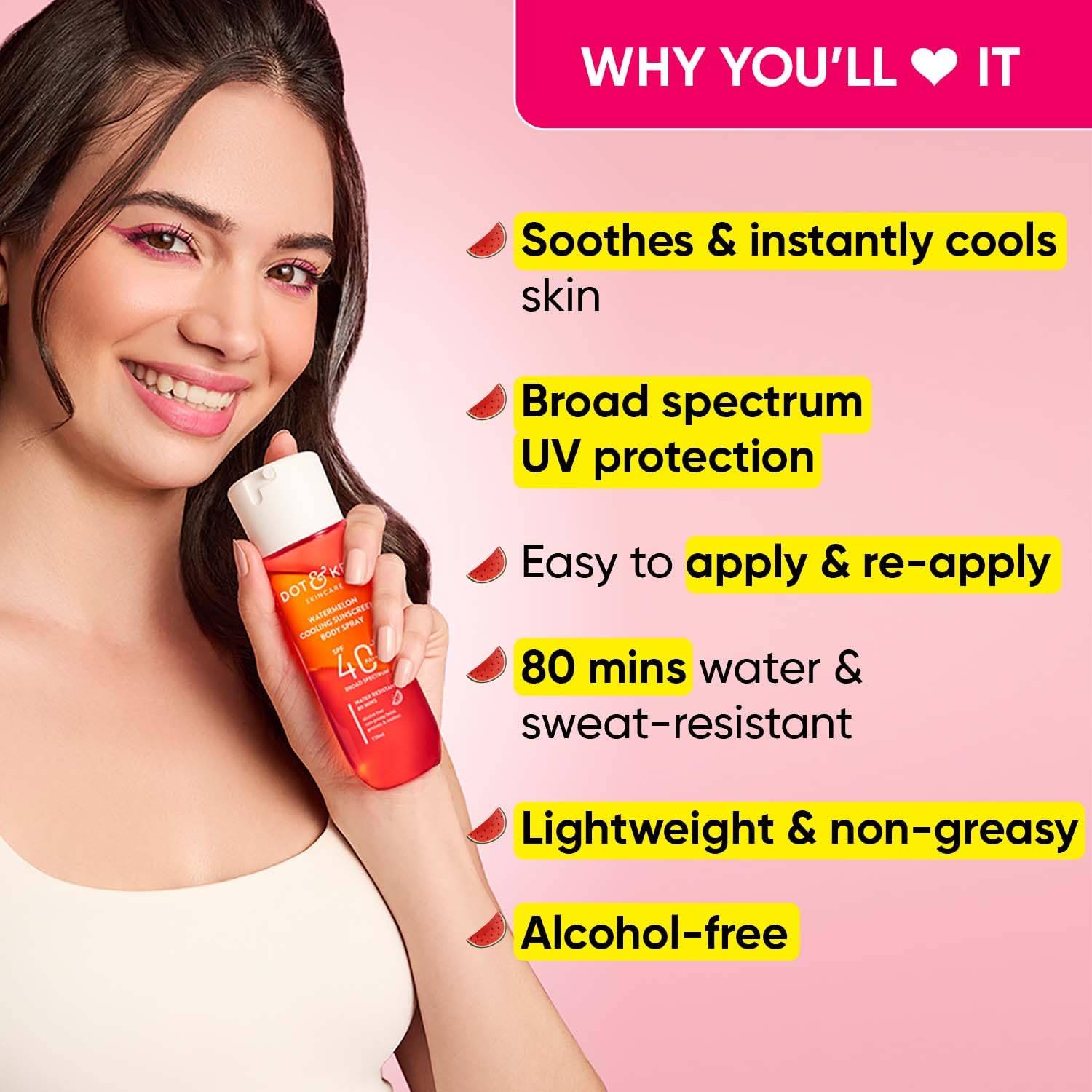 DOT & KEY Watermelon | Cooling Sunscreen | Body Spray Spf 40 Pa+++ | 110Ml Dot & Key