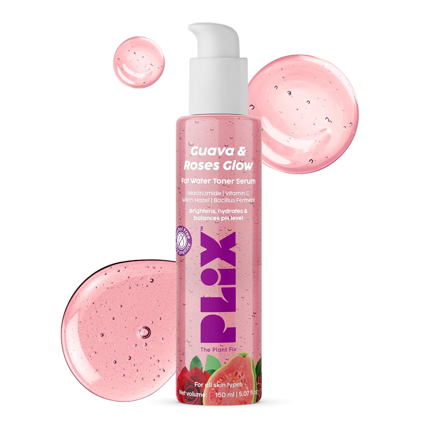 PLIX - THE PLANT FIX Guava & Roses Glow Fat Water Toner Serum | 2-in-1 Toner serum | Fades Blemishes, Tightens & Cleanses Pores | Soothes Redness & Irritated Skin | 150ml PLIX