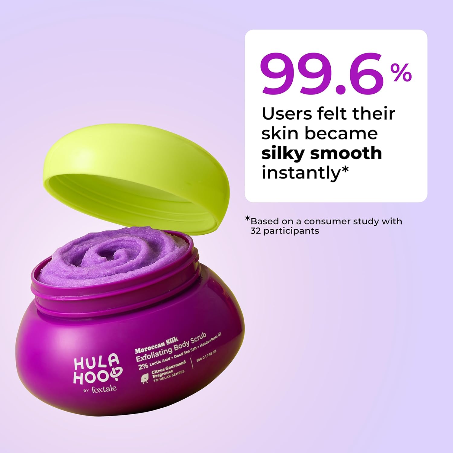 Hula Hoop Exfoliating Body Scrub by Foxtale | Smoothes Skin & Fades Tan | Dead Sea Salt + Perlite + Lactic Acid | Prevents Strawberry Skin | Hydrates & Nourishes Skin Barrier FOXTALE