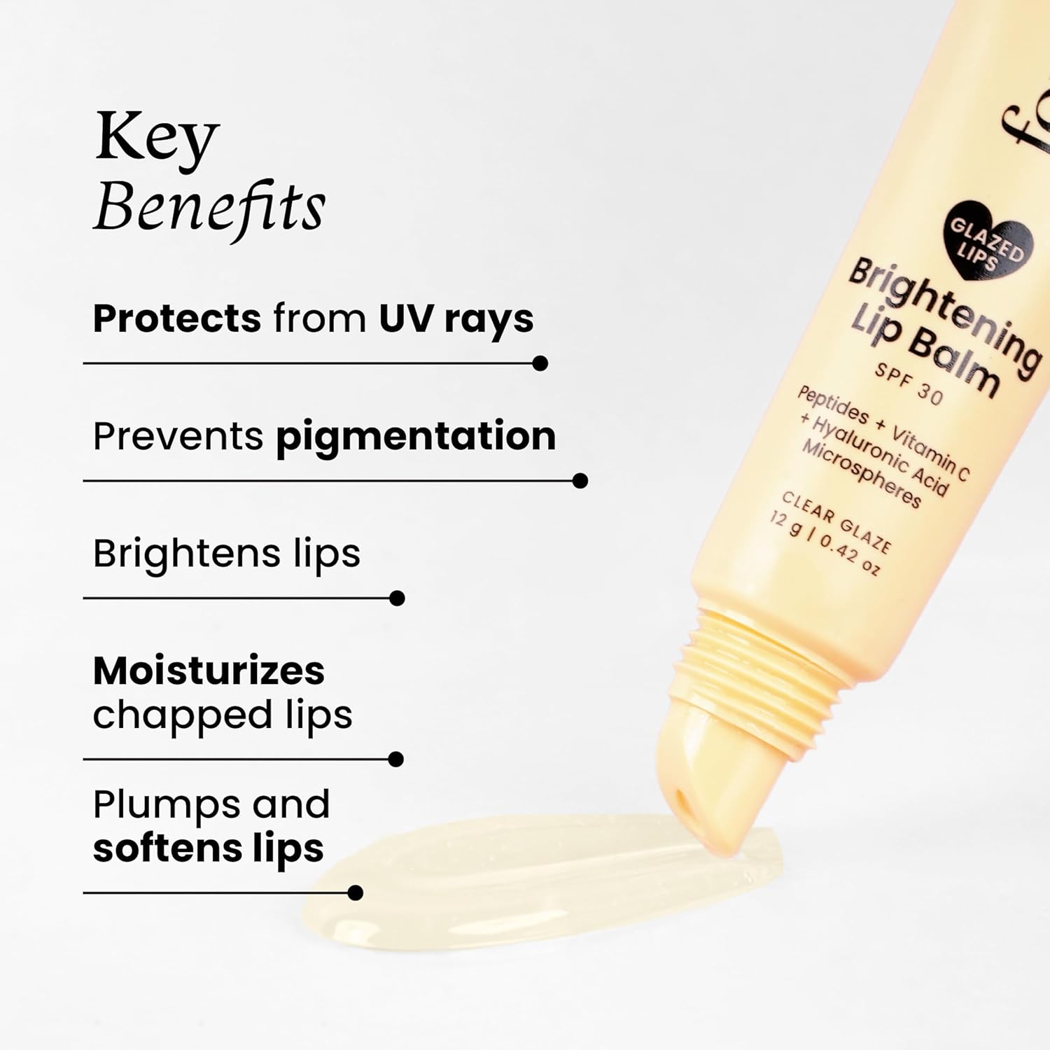 Foxtale Brightening SPF30 Lip Balm with Peptides, Vitamin C & Hyaluronic Acid | Brightens Lips | Reduces Pigmentation | Hydrates Lips | SPF Lip Balm | Tinted Lip Balm - Clear Glaze 12gm FOXTALE