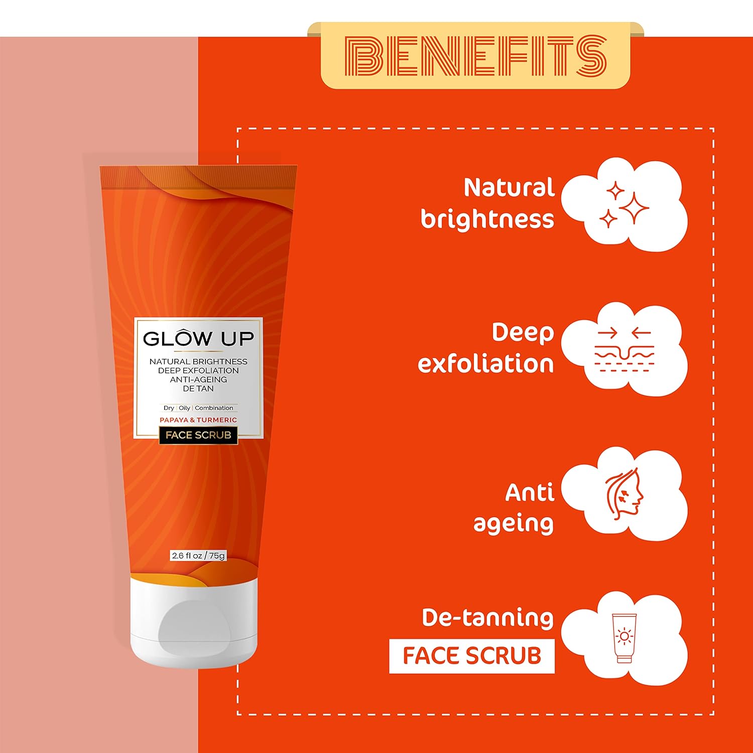 Glow Up Papaya & Turmeric Face Scrub 75g Glow Up