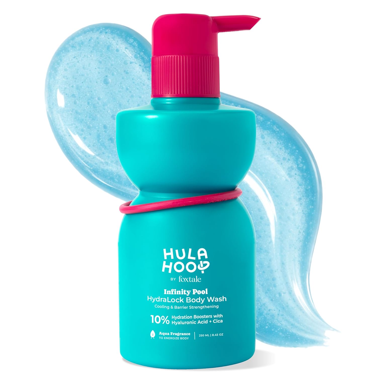 Hula Hoop HydraLock Body Wash by Foxtale | 24Hrs Hydration | Hyaluronic Acid + Cica Extract + Menthol | Cleanses, Hydrates, & Repairs Skin | 6+ hours Odor Protection + Fresh Aqua Scent | 250ml FOXTALE