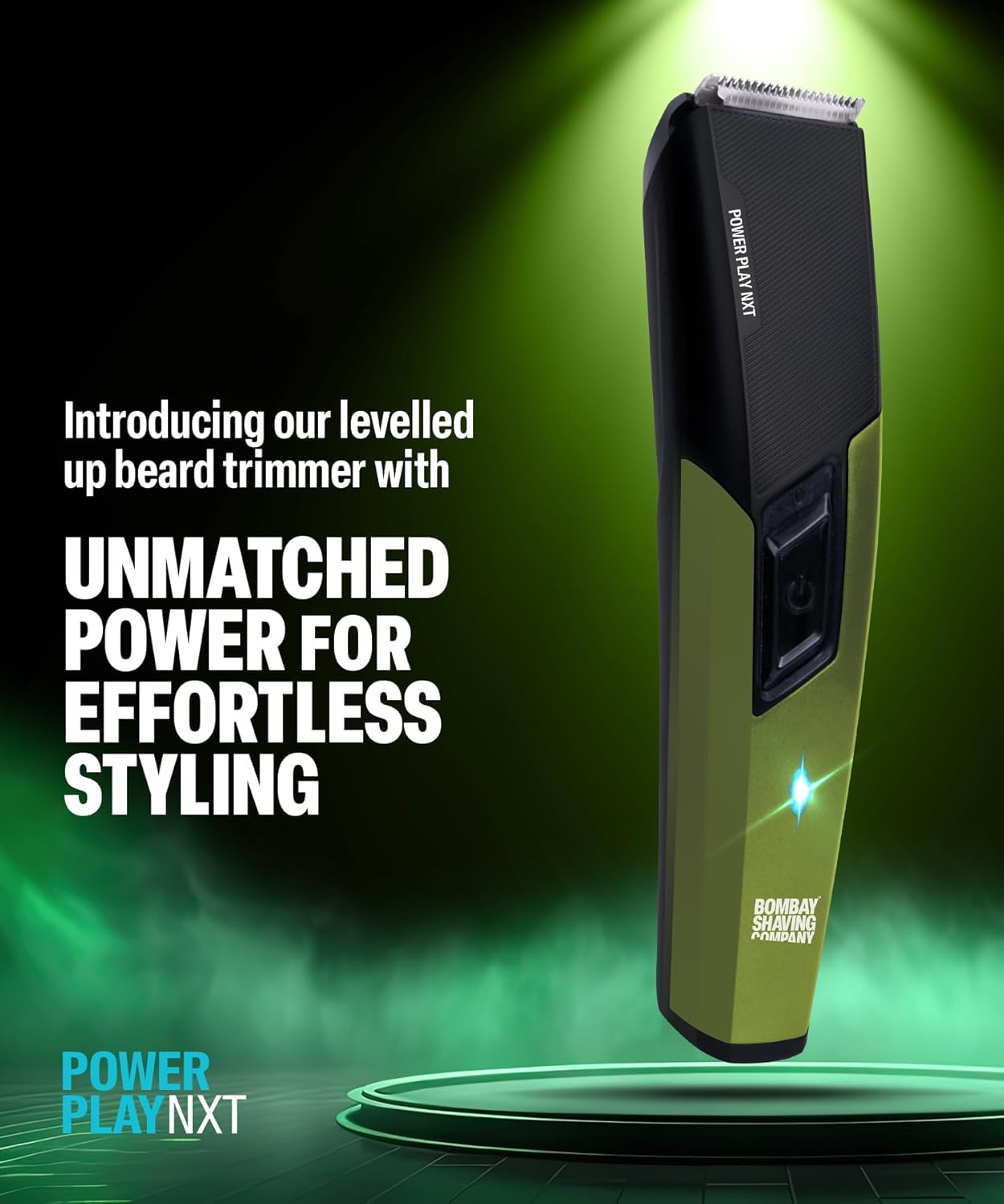 Bombay Shaving Company Power Play NXT Trimmer, 9 Weeks of trimming, 90 mins run time with Type C, 6 comb attachments, Self-sharpening blades | Trimmer for Men || Green Beauty Bumble