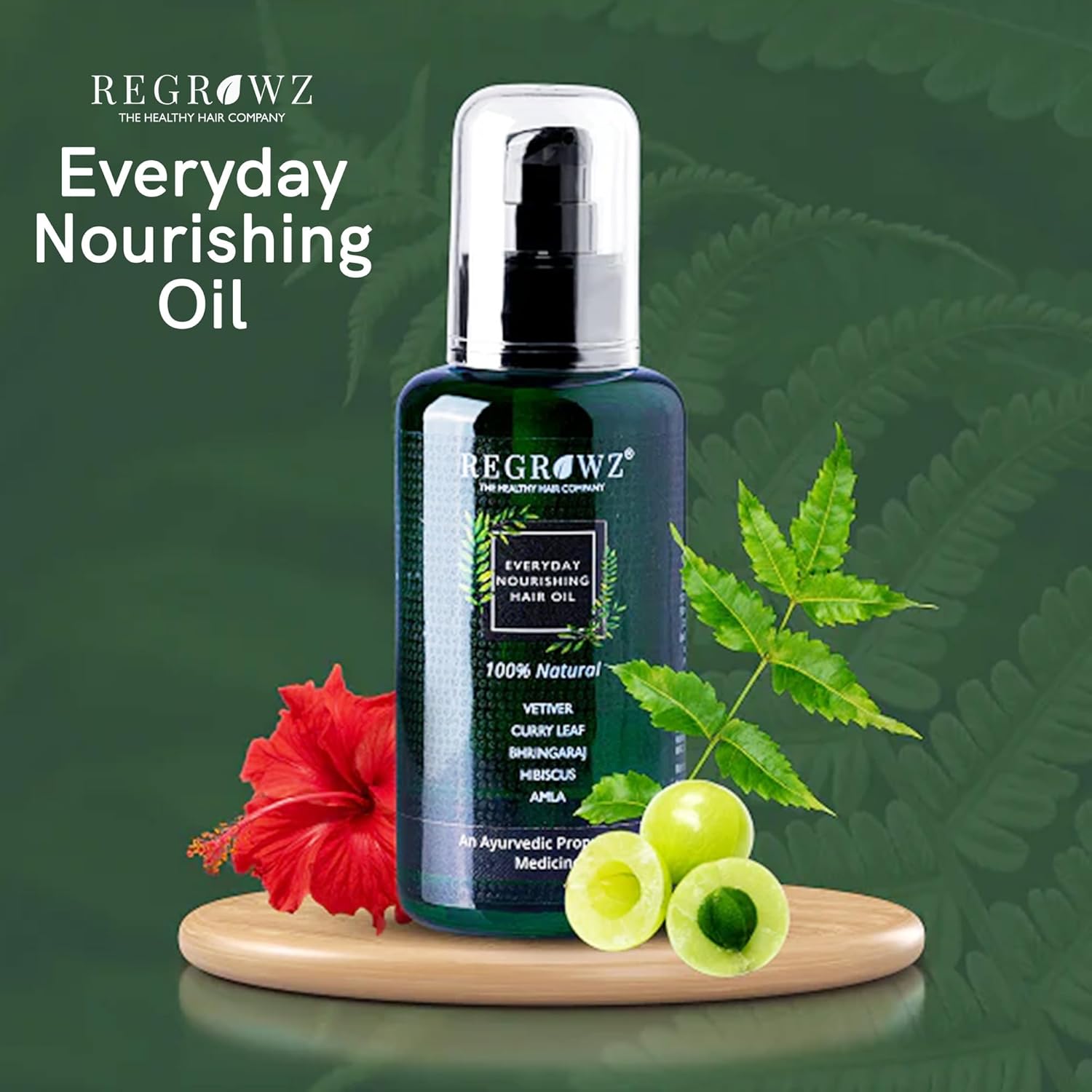Regrowz Everyday Nourishing Hair Oil - Ayurvedic Herbal Oil For Hair Fall Control, Hair Growth & Scalp Repair With Vetiver, Hibiscus, Amla & 20 Natural Extracts - Sulfate & Paraben Free - 100ml Beauty Bumble