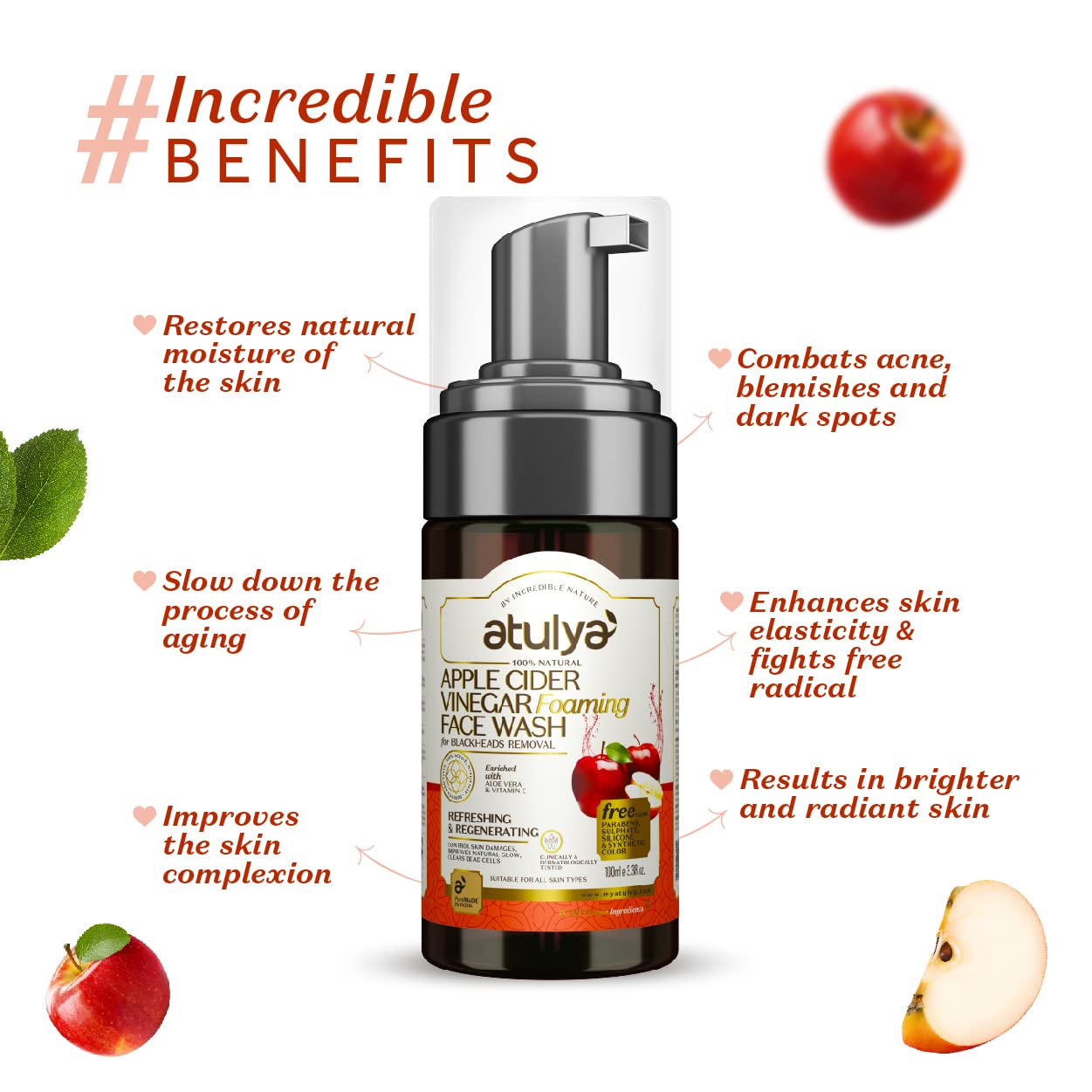 Atulya Apple Cider Vinegar Foaming Face Wash for Blackheads Removal 100ML Atulya
