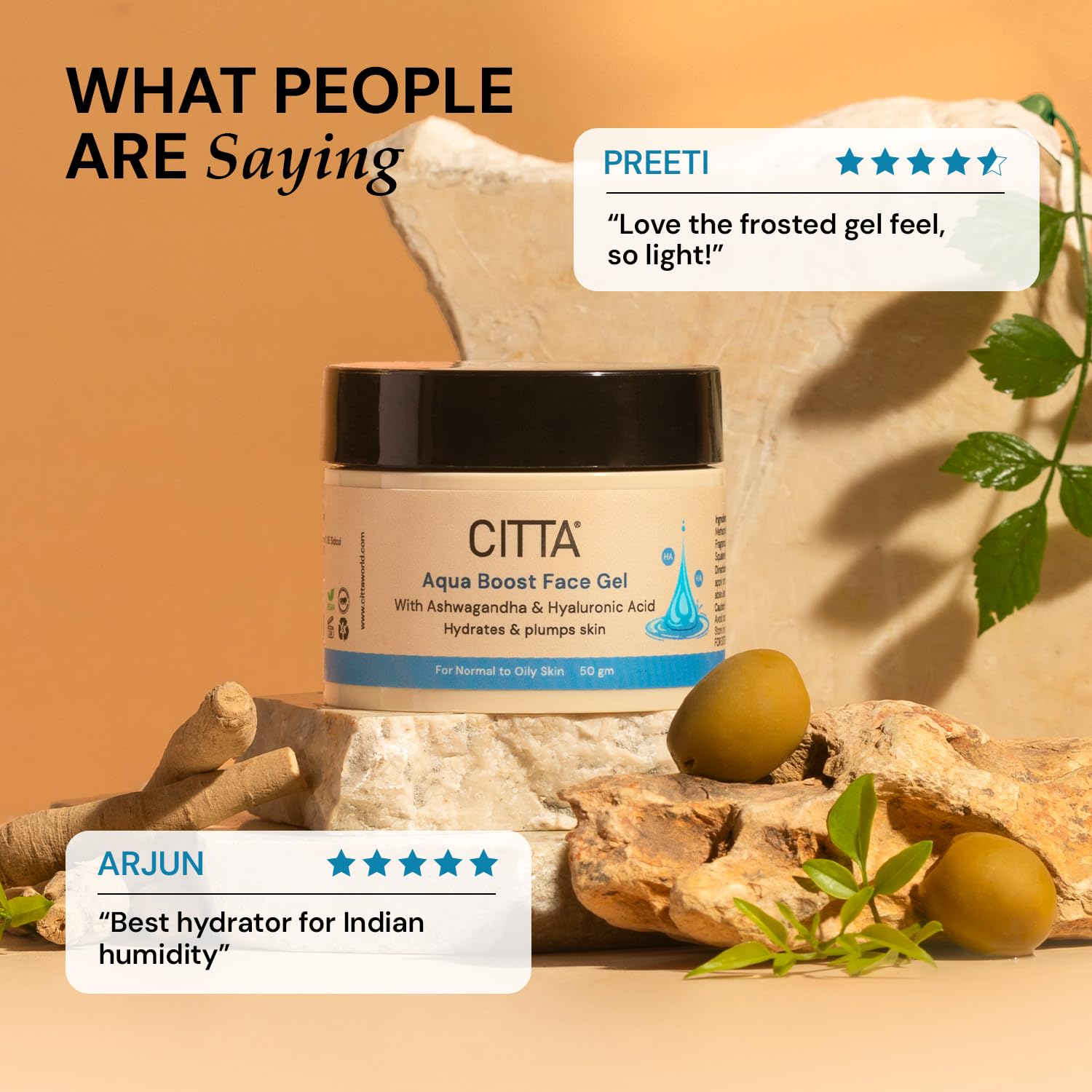 CITTA Aqua Boost Hydrating Gel Face Moisturizer with Hyaluronic Acid – Oil-Free, Non-Sticky, Fast Absorbing & Lightweight – Dermatologist Tested – For Oily, Dry, Acne-Prone & Dull Skin – Daily Use – Men & Women – 50g CITTA