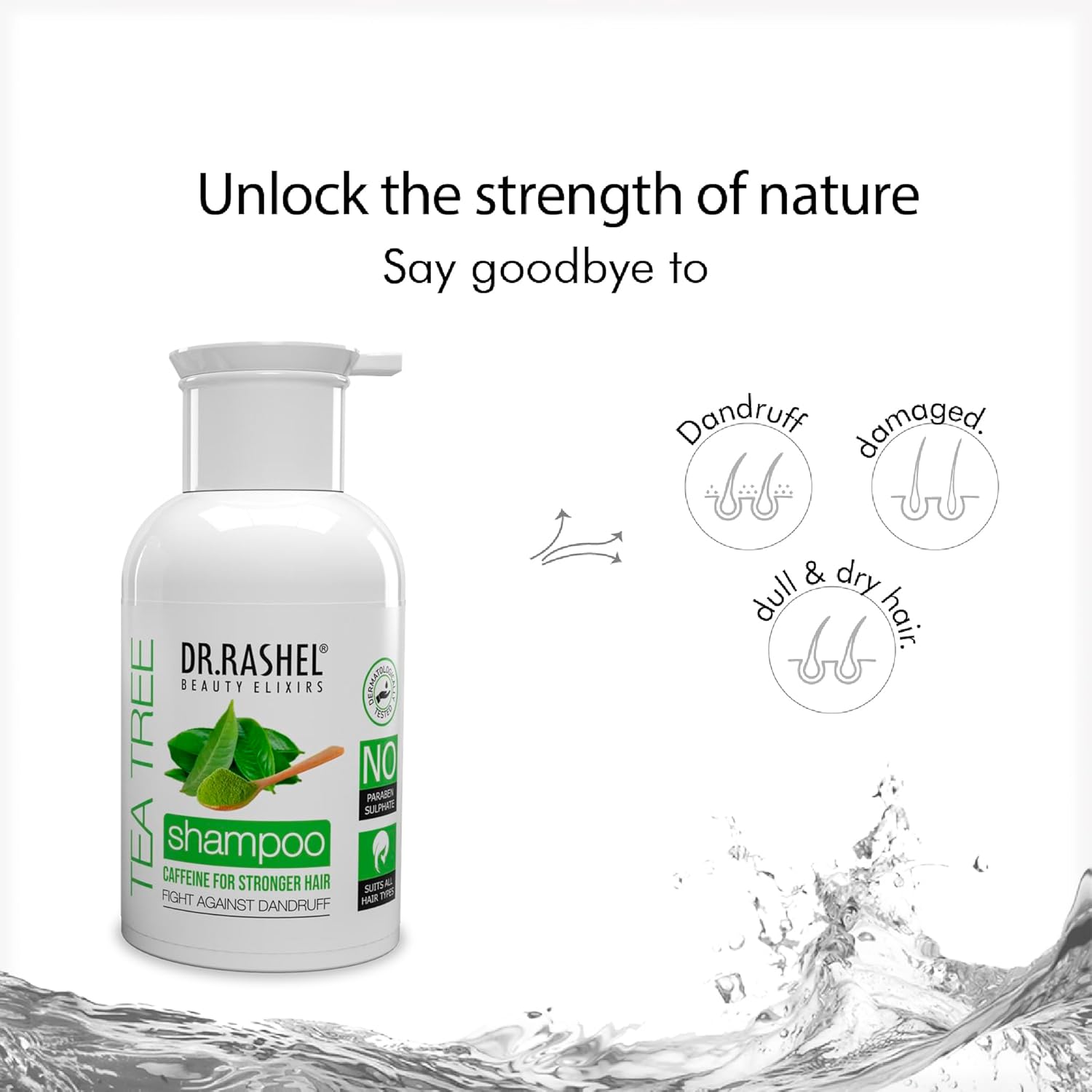DR.Rashel Tea Tree Anti-Dandruff Shampoo Enriched with Goodness of Caffine & Tea Tree Oil | Promotes Healthy scalp | Sutiable For Itchy Scalp & Breakage Free Moisturize Hair For Men Women 250 ML Dr. Rashel