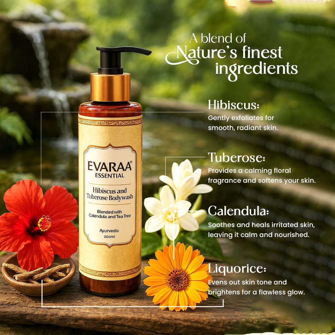 Evaraa Essential Hibiscus and Tuberose Bodywash 200 ml - Natural Bodywash | Moisturizing Wash | Body Care evaraa