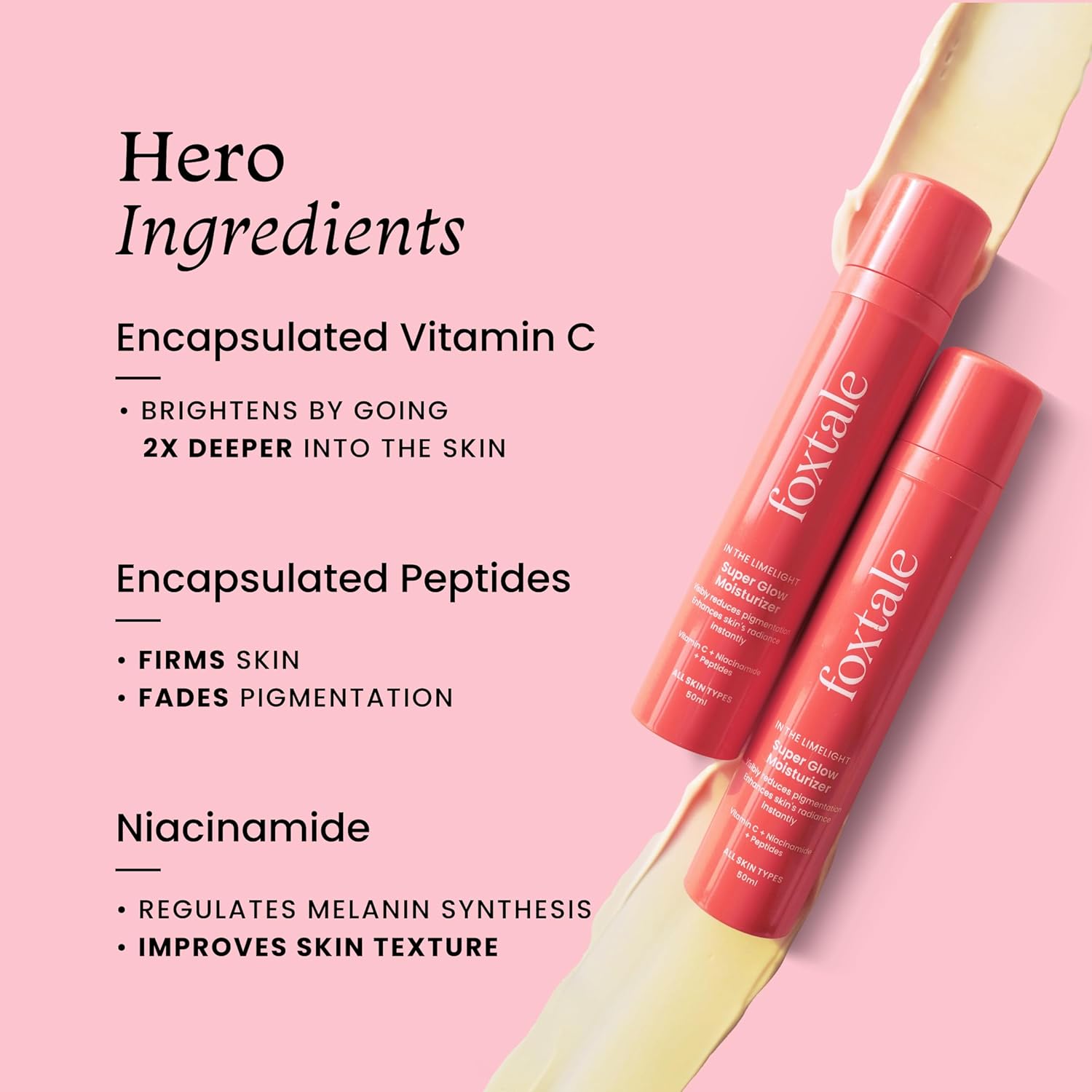 Foxtale Vitamin C Super Glow Moisturizer with Niacinamide & Peptides, Visibly Reduces Pigmentation, Enhances Skins Radiance Instantly, For All Skin Types, Women & Men - 50ml, Cream FOXTALE