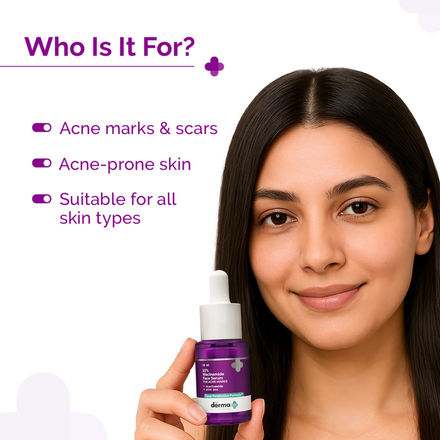 The Derma Co 10% Niacinamide Serum with 2% Zinc, Powered by Deep Penetration Formula™ | Fades Acne Marks, Controls Oil & Reduces Dark Spots | 10 ml Beauty Bumble