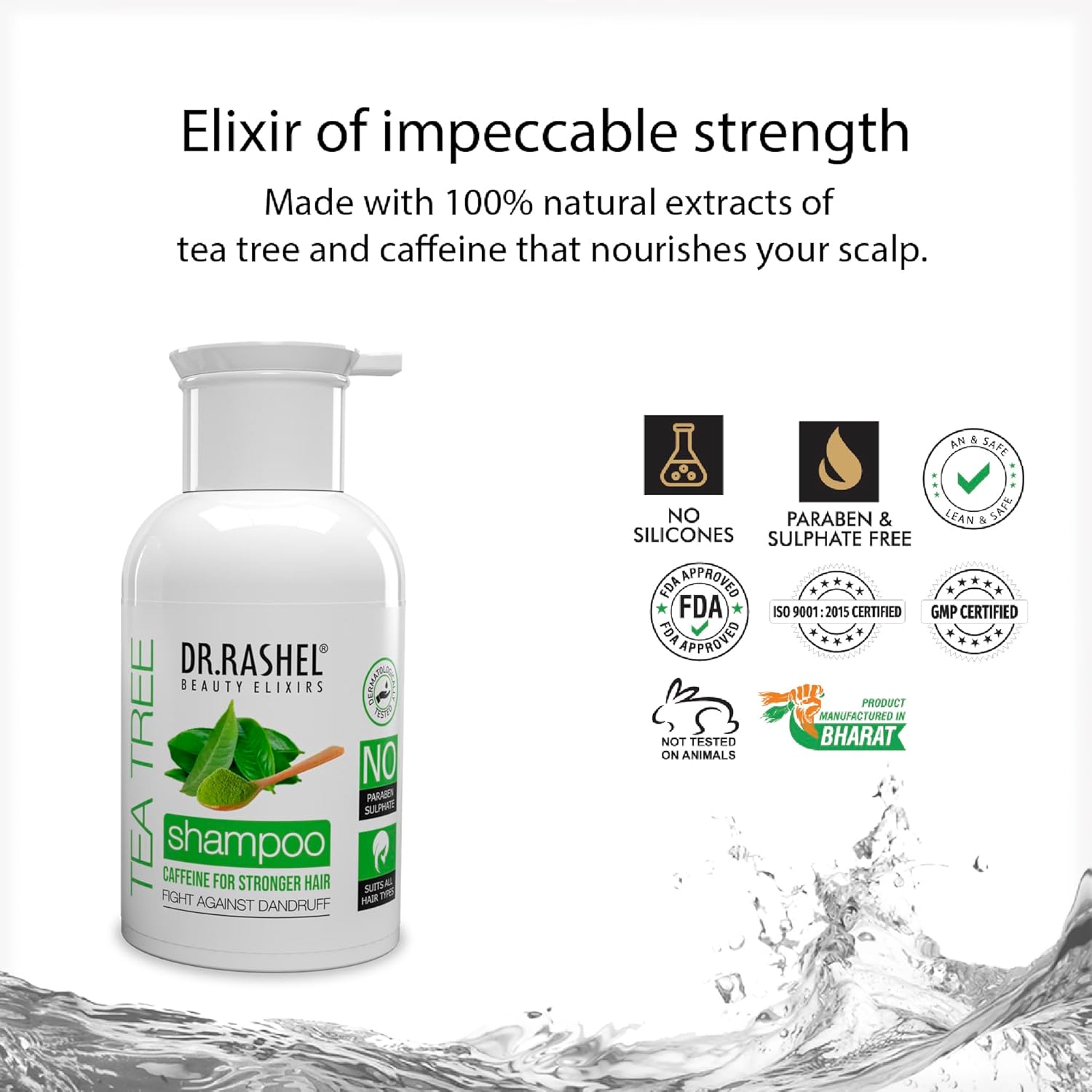 DR.Rashel Tea Tree Anti-Dandruff Shampoo Enriched with Goodness of Caffine & Tea Tree Oil | Promotes Healthy scalp | Sutiable For Itchy Scalp & Breakage Free Moisturize Hair For Men Women 250 ML Dr. Rashel