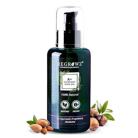 Regrowz A+ Everyday Hair Oil – Ayurvedic Daily Nourishment for Hair Fall Control, Scalp Health & Hair Texture Enhancement with Almond & Argan Oils plus 20+ Herbs – Sulfate & Paraben Free – 100 ml Beauty Bumble