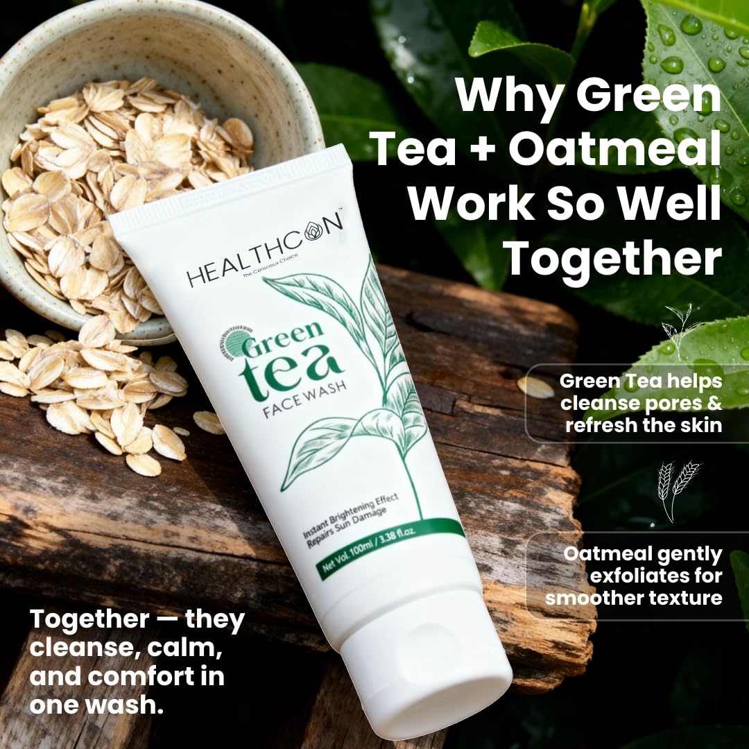 Green Tea Facewash: Refreshing Aqua, Gentle Green Beads, Soothing Oatmeal Scrub, Enriched with Green Tea Extract and Menthol - Gender-Neutral, Toxic-Chemical-Free- 100ml Beauty Bumble