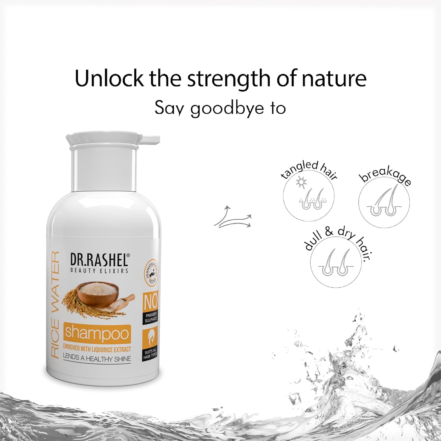DR.Rashel Rice Shampoo Enriched with Goodness of Liquorice Extarct & Vitamin B5 | Enhance Scalp Health & Hair Growth | Sutiable For Detangle & Breakage Free Shiny Healthy Hair For Men Women 250 ML Dr. Rashel