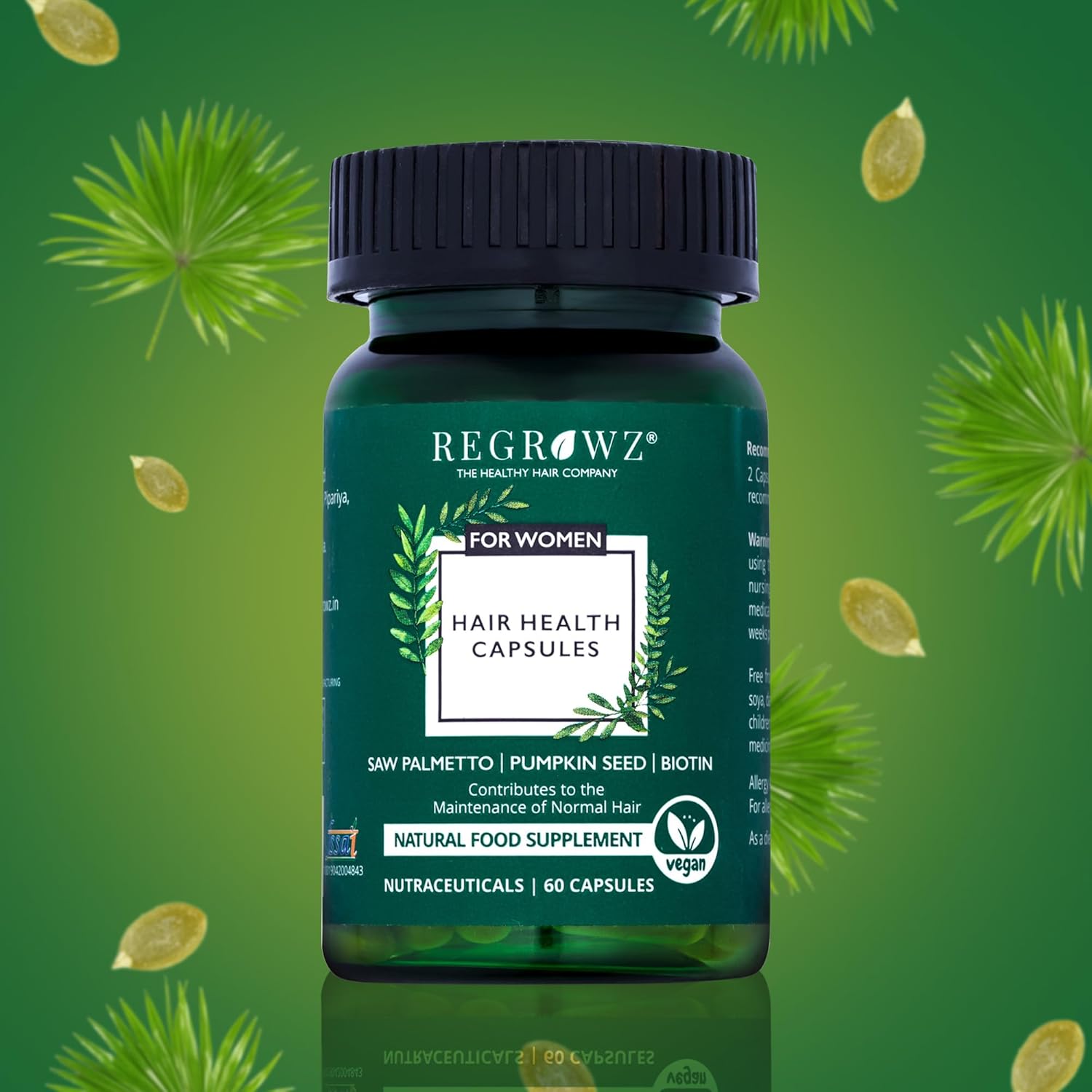 Regrowz Hair Capsules for Women – With Biotin, Pumpkin Seeds & Herbal Extracts | Nutritional Hair Supplement for Healthy-Looking, 60 Capsules Beauty Bumble