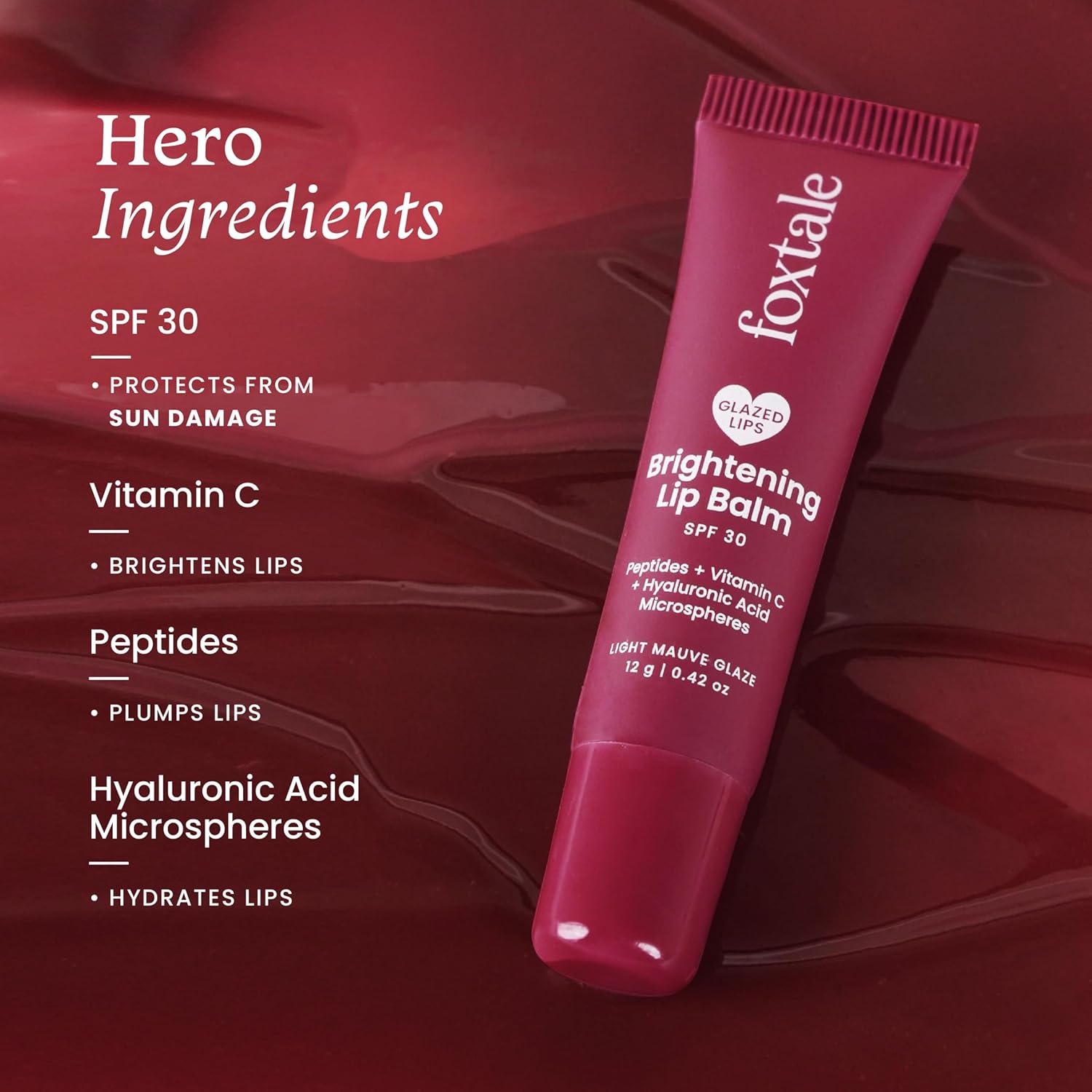 Foxtale SPF 30 Brightening Lip Balm for Dark Lips with Peptides & Vitamin C | Prevents Pigmentation | Brightens & Hydrates Lips | Tinted Lip Balm -Light Mauve Glaze 12gm FOXTALE