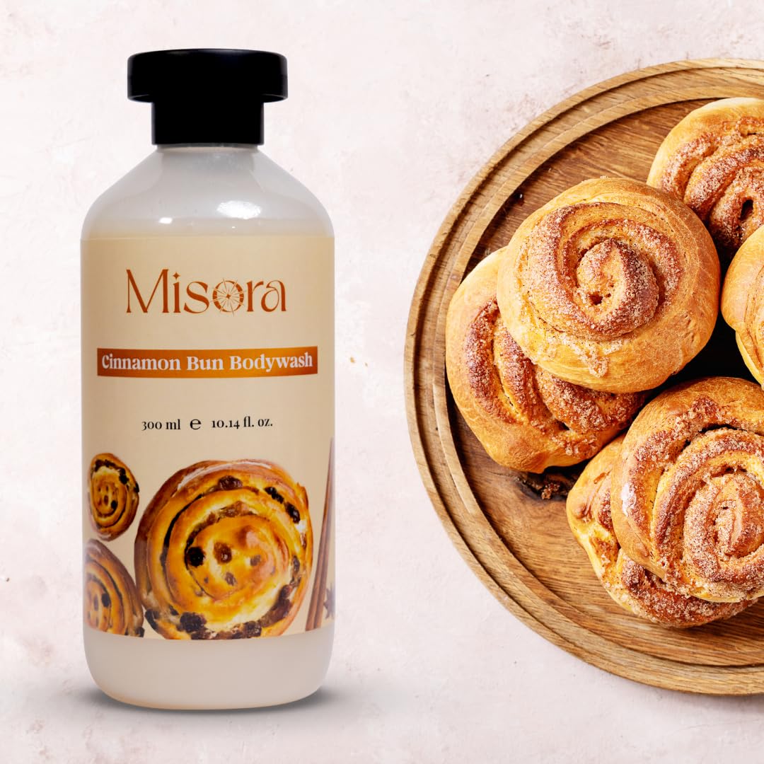 Misora Cinnamon Bun Bodywash | Deep Moisturizing Shower Gel with Sweet Cinnamon & Olive Oil | Hydrating & Nourshing Body Wash For Softer, Smoother & Glowing Skin | Suitable for All Skin Types | 300ml MISORA