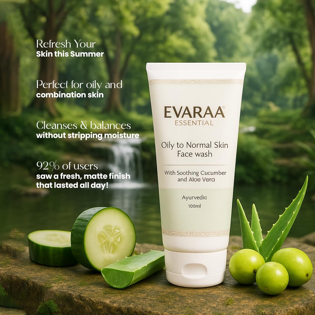 Evaraa Essential Oily to Normal Skin Face Wash – Deep Cleanse, Oil Control & Hydrating Cleanser for Acne-Prone Skin – 100ml evaraa