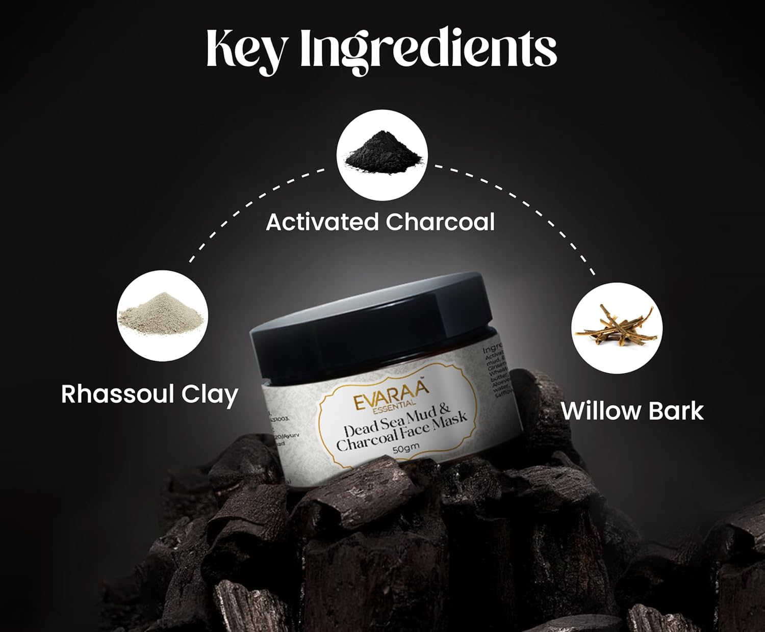 Evaraa Essentail Dead Sea Mud and Charcoal Face Mask 50g evaraa