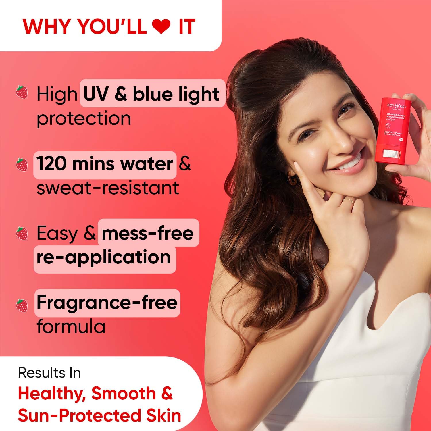 DOT & KEY Strawberry | Dew Sunscreen | Stick On-The-Go Spf 50 Pa+++ | 20G Dot & Key