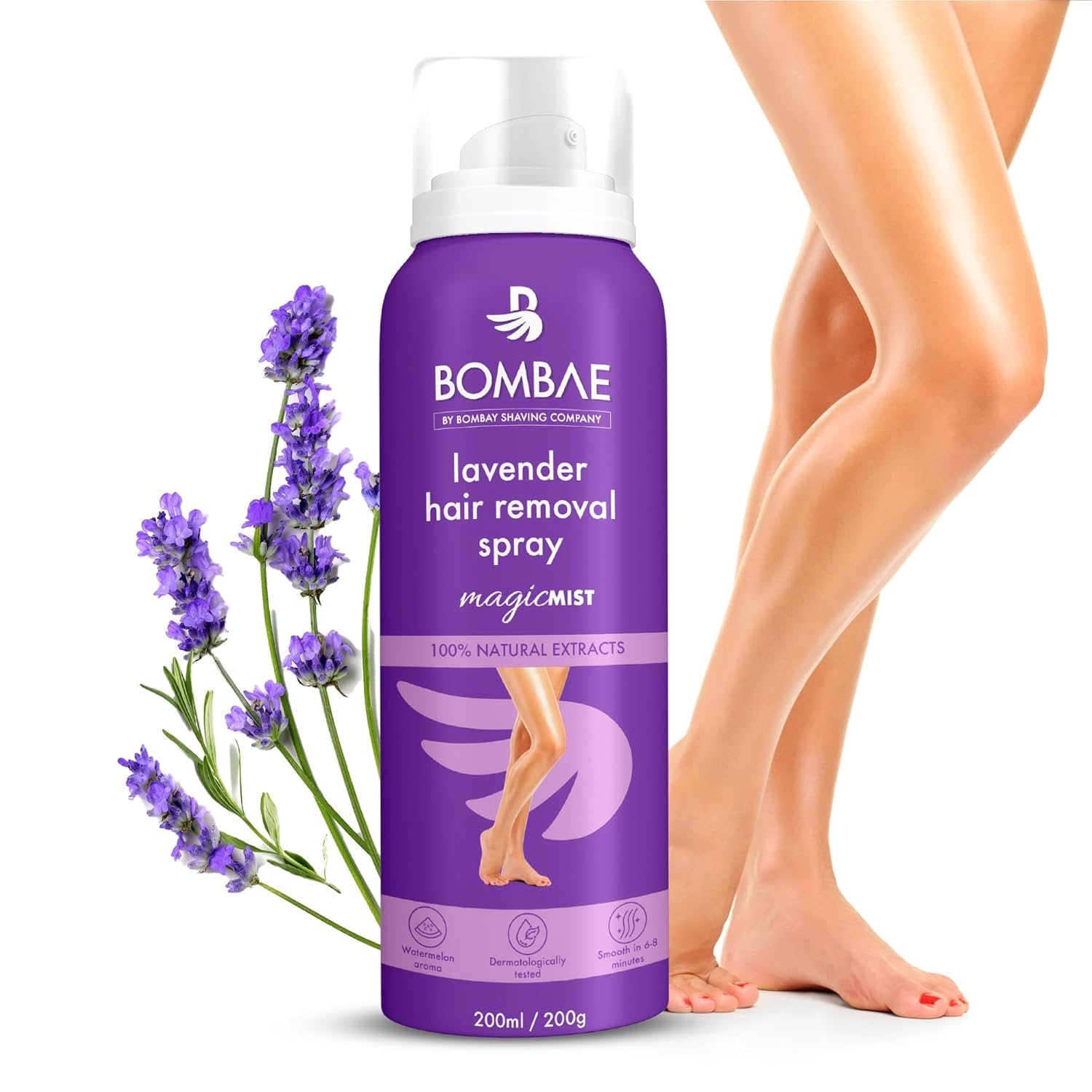 Bombae Lavender Hair Removal Spray Cream For Women | Painless hair removal for arms, underarms, legs and bikini line| Suitable For Sensitive Skin | Dermatologically Tested| Sponge is for representation purposes only BOMBAE