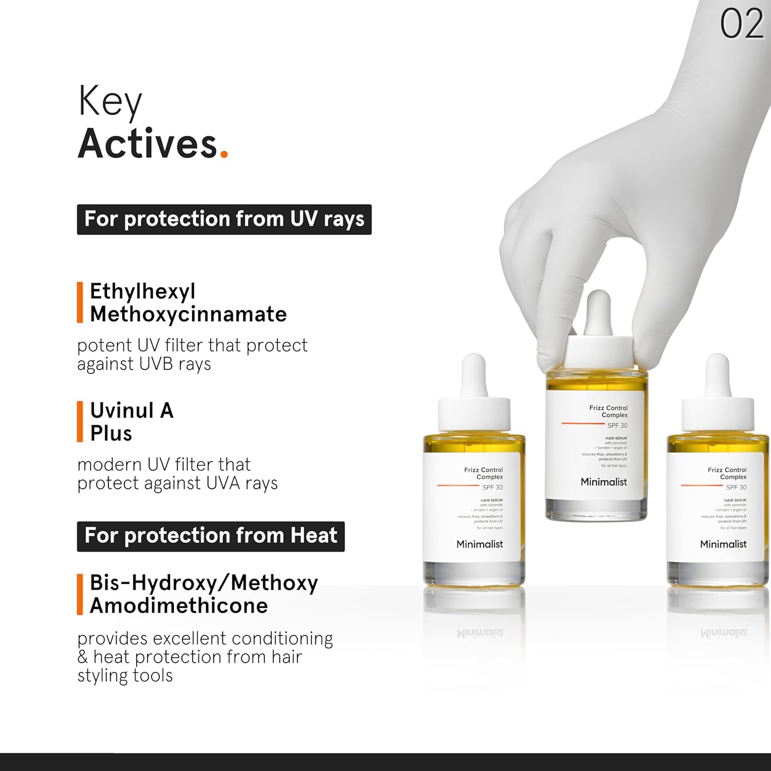 Minimalist SPF 30 Hair Serum for Frizzy Hair With Keratin, Argan Oil & Ceramides | Heat Protection, Smoothens & Protects From UV | Lightweight Leave-In for Women & Men | 50 ml Minimalist