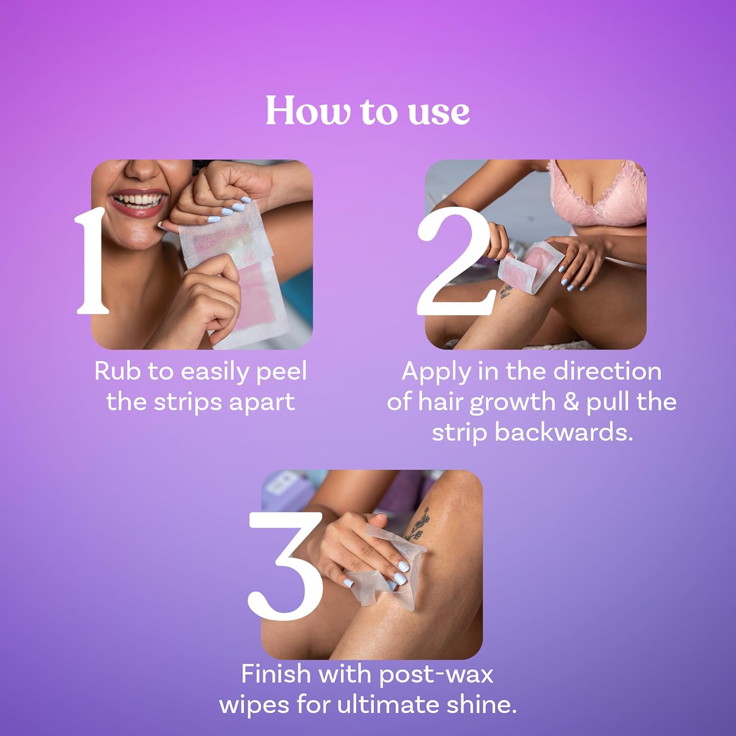 Bombae Full Body Wax Strips with Shea Butter for Women (8+2 Strips)| Full Body Cold Wax Strips for Arms, Underarms, Legs | Post-wax Wipes for mess-free, Smooth skin BOMBAE