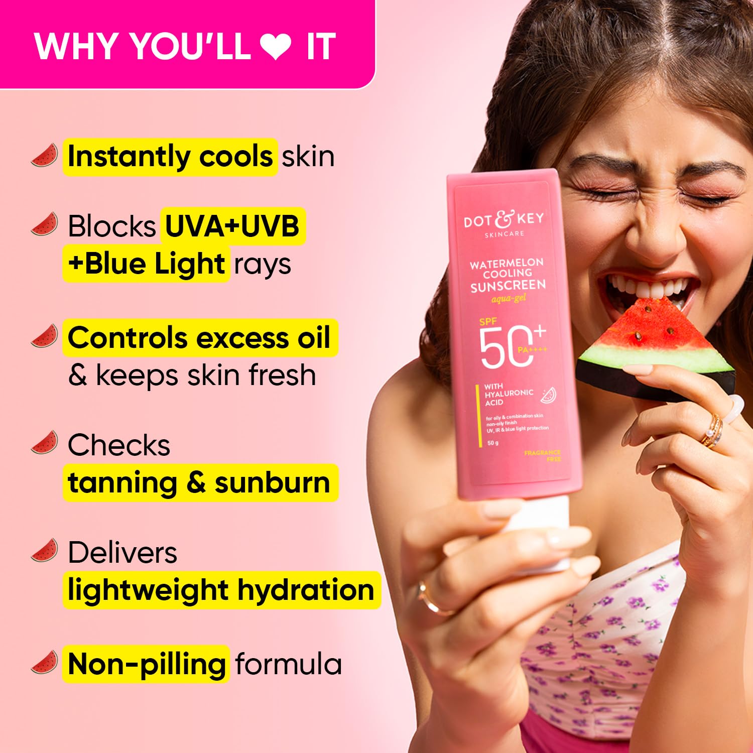 DOT & KEY Watermelon | Hyaluronic Cooling Sunscreen SPF 50 PA+++ | 50G Dot & Key