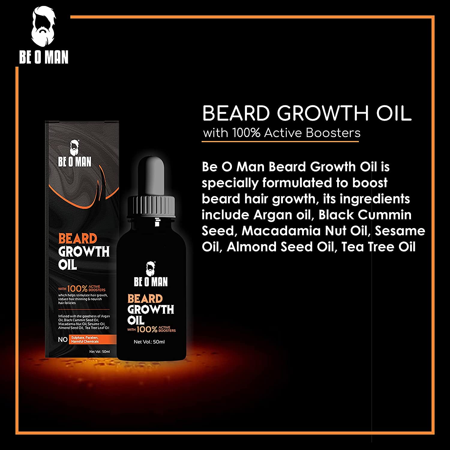 BE O MAN Beard Growth Oil with 100% Active Boosters  50 ml Be O Man