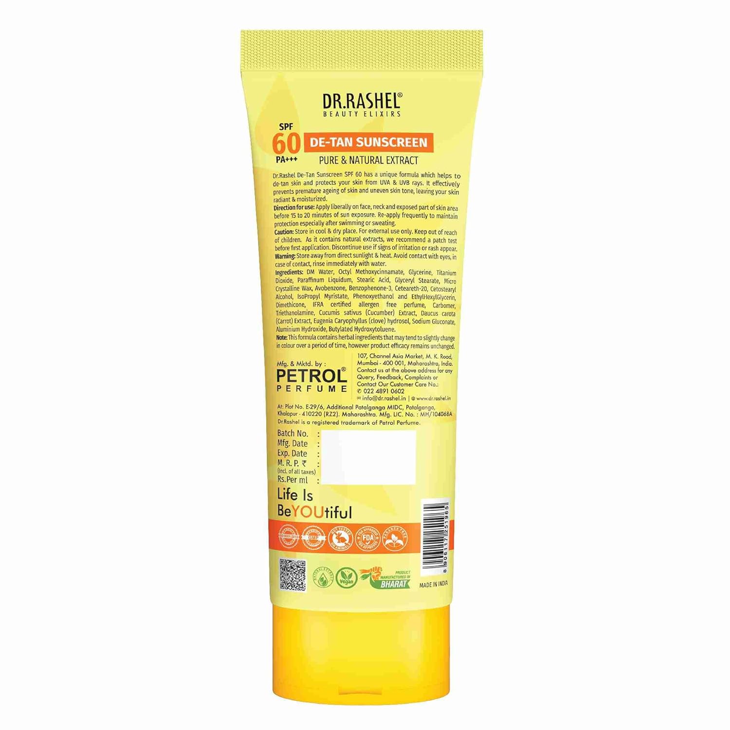 Dr.Rashel De-Tan Sunscreen SPF 60 PA+++ – Ultra Soothing Sun Protection with Cucumber & Carrot Extracts Vaseline