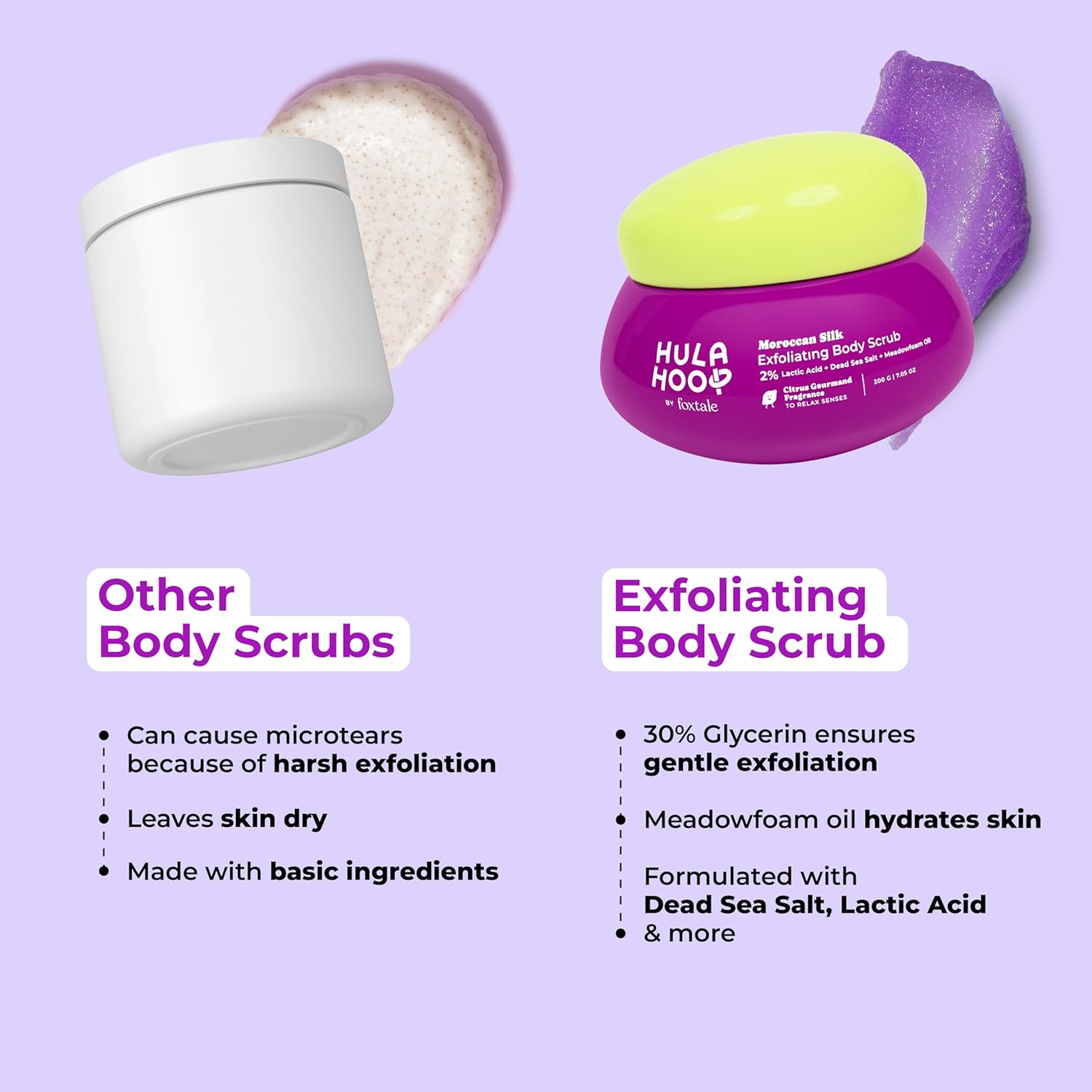Hula Hoop Exfoliating Body Scrub by Foxtale | Smoothes Skin & Fades Tan | Dead Sea Salt + Perlite + Lactic Acid | Prevents Strawberry Skin | Hydrates & Nourishes Skin Barrier FOXTALE