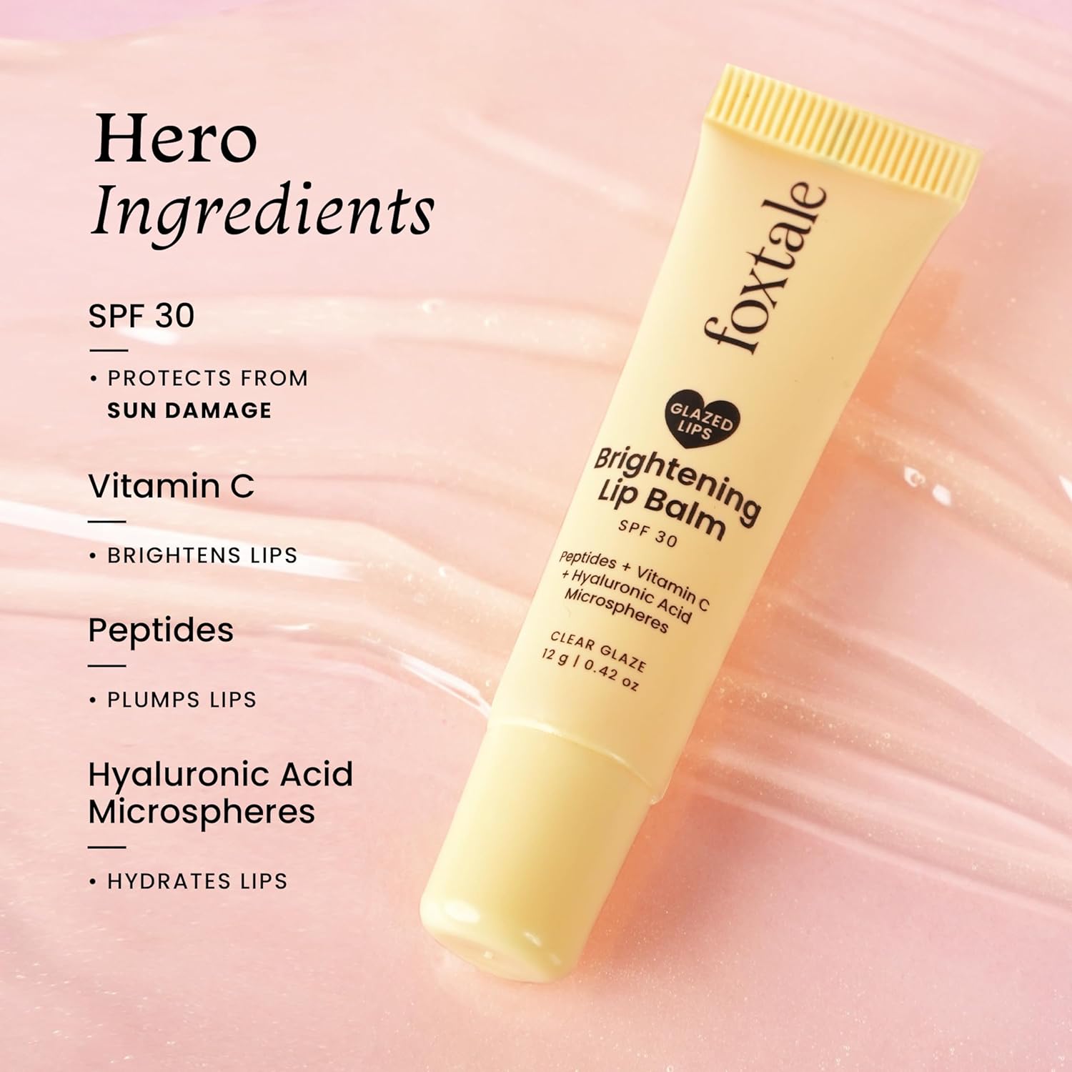 Foxtale Brightening SPF30 Lip Balm with Peptides, Vitamin C & Hyaluronic Acid | Brightens Lips | Reduces Pigmentation | Hydrates Lips | SPF Lip Balm | Tinted Lip Balm - Clear Glaze 12gm FOXTALE