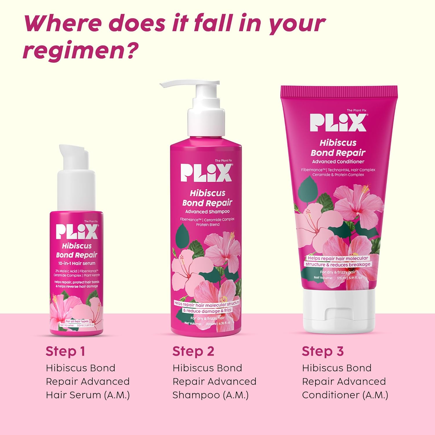 PLIX - THE PLANT FIX Hibiscus Bond Repair 10-in-1 Hair Serum | FiberHance™ | Repairs Damage Hair | Strengthens Keratin Structure | Provides 3X strengthening | 50ml PLIX