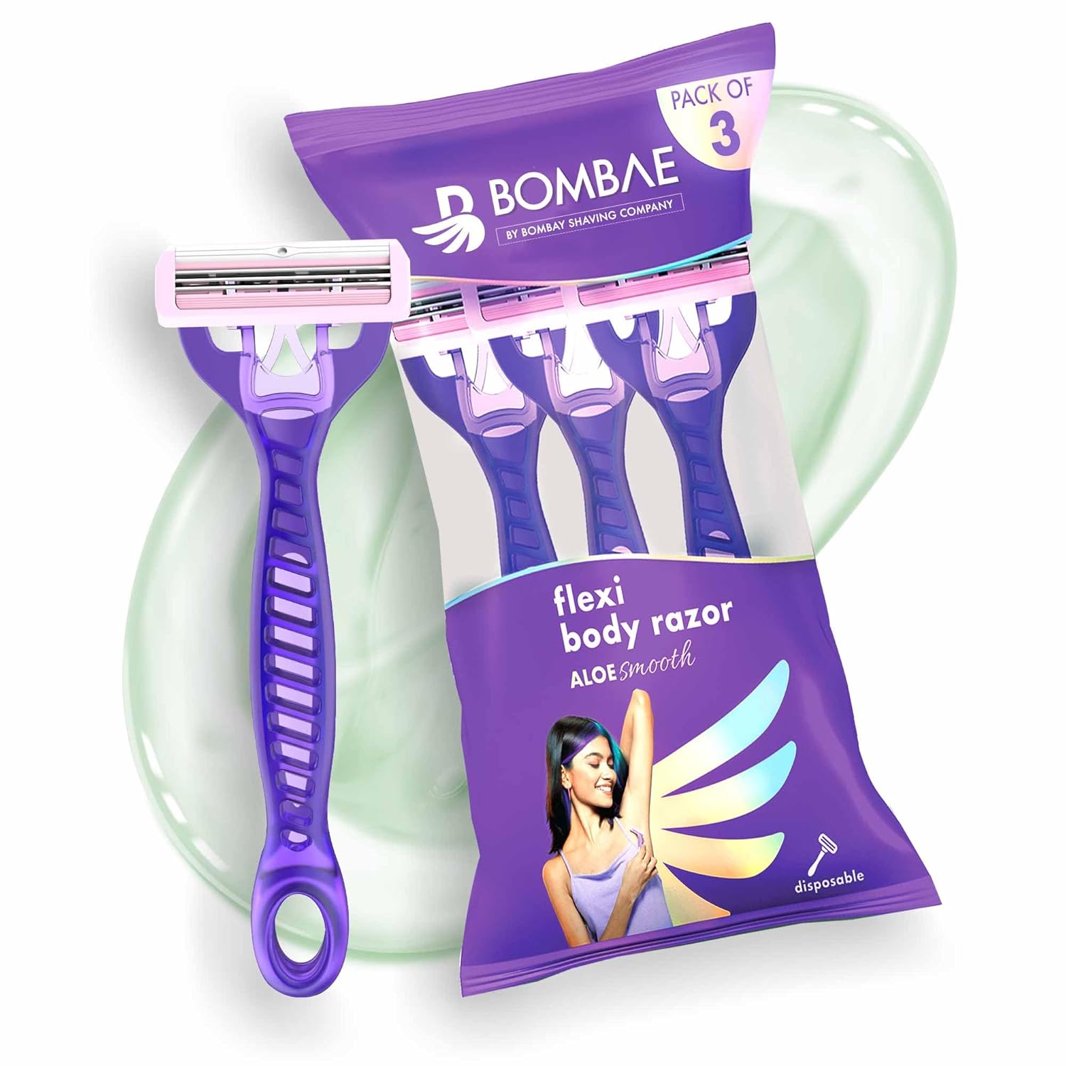 Bombae Disposable Flexi Body Razors for Women - 3 |Body Hair Remover for Women with Aloe Vera and Vitamin E | Smooth shave on arms, underams, bikini line, legs BOMBAE
