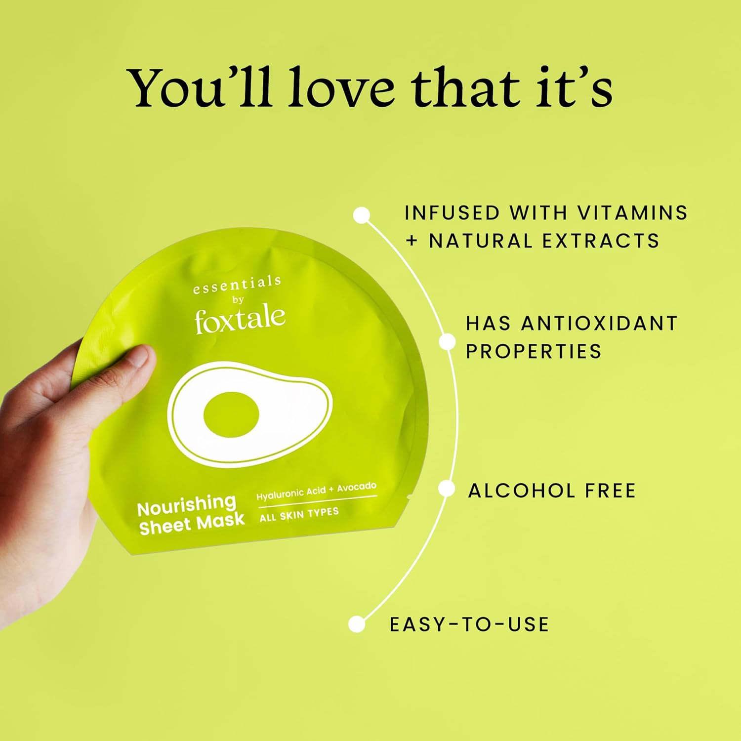 Foxtale Nourishing Sheet Mask with Hyaluronic Acid and Avocado for Nourishing & Hydration, Men & Women, 26g FOXTALE