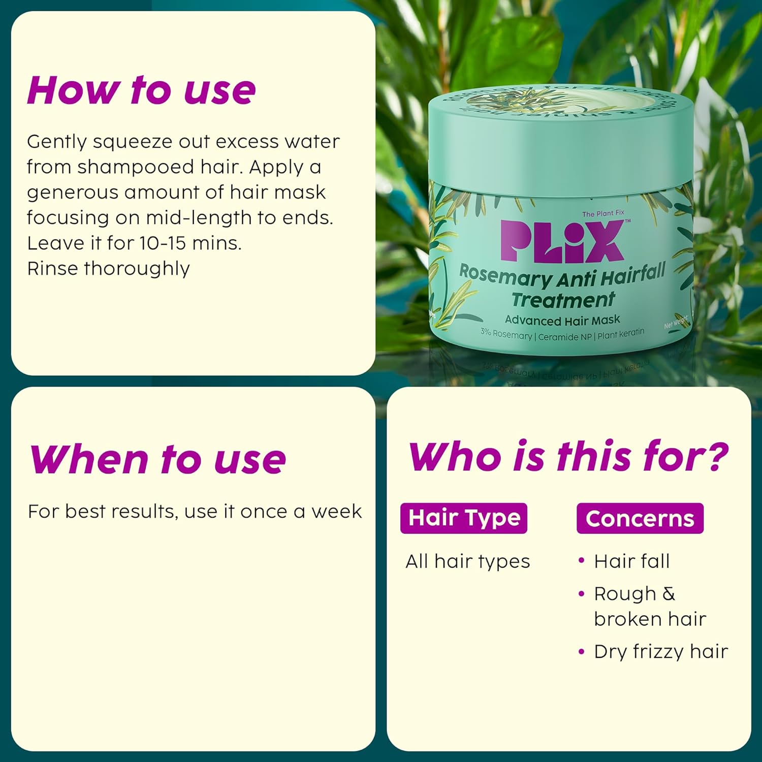 Plix rosemary anti hair fall treatment advanced hair mask 200g PLIX