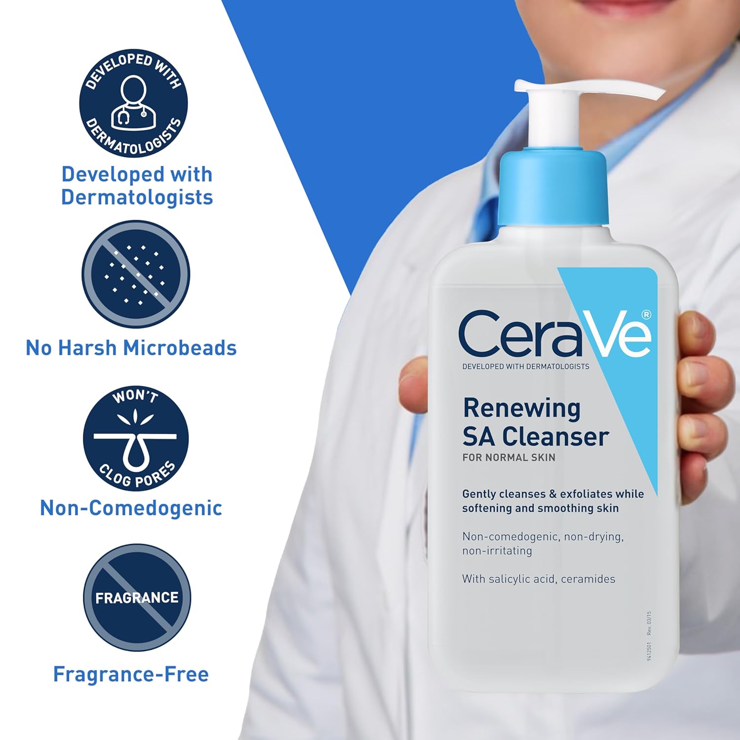 CeraVe SA Smoothing Cleanser For Dry, Rough & Bumpy Skin, contains Salicylic Acid, Ceramides & Hyaluronic acid|Dermatologist Recommended Face wash (236ml) CeraVe
