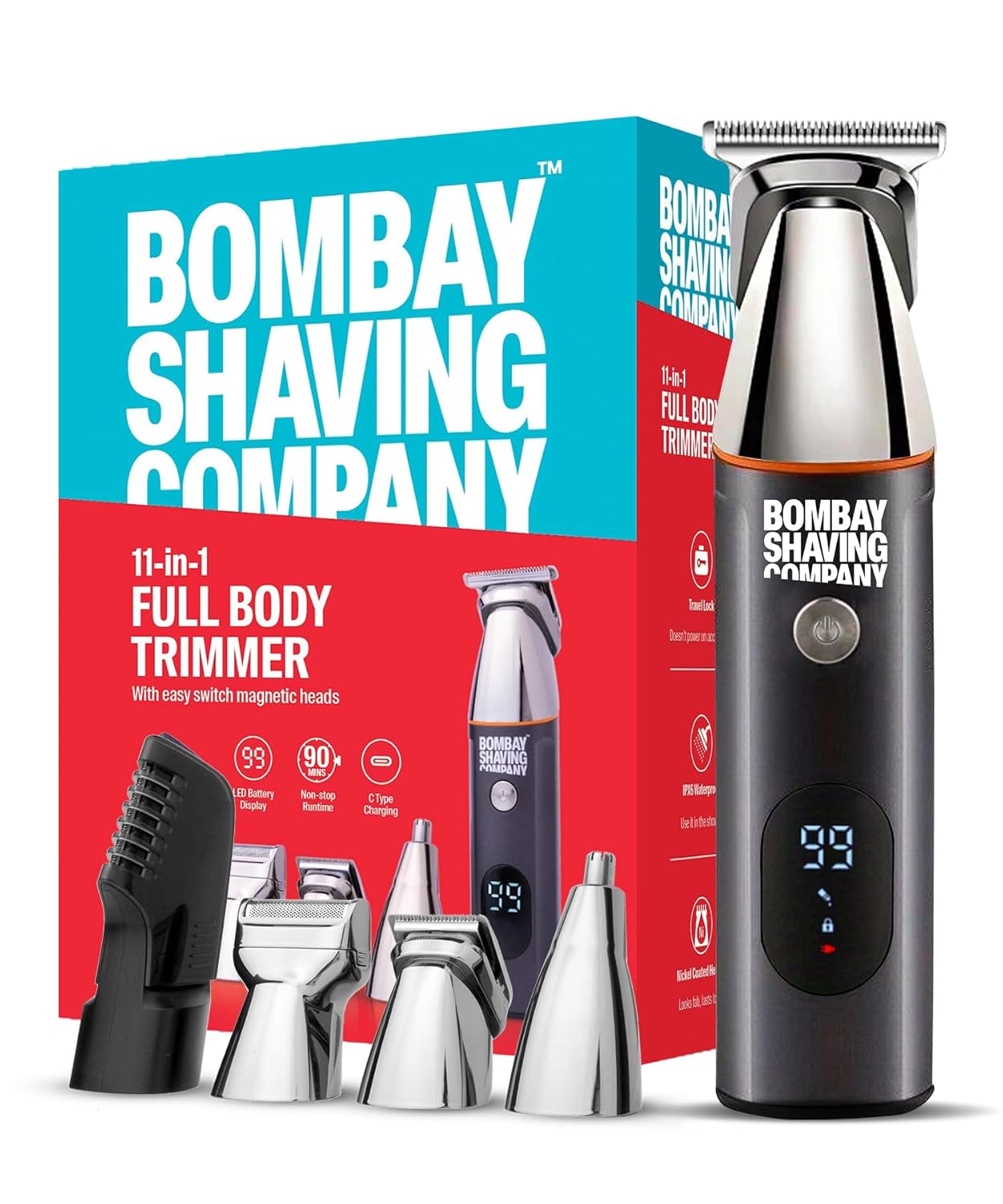 Bombay Shaving Company 11 in1 Multi Grooming Kit | All in One Full Body Trimmer for Men | 120 Min Charge time, 90 Min Runtime, Charging Indicator | IPX6 Water Proof | Nose, Ear, Beard, Body, Hair Trimmer Men Beauty Bumble