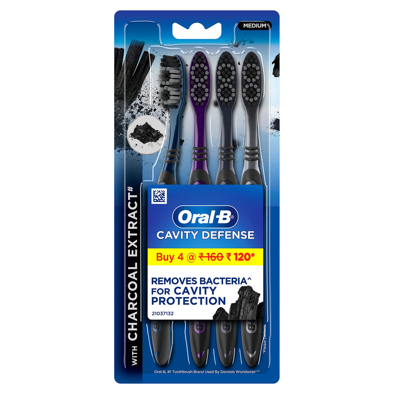 Oral B Cavity Defense 123 Black Manual Toothbrush for adults with charcoal extract- Medium (Pack of 4) ORAL-B