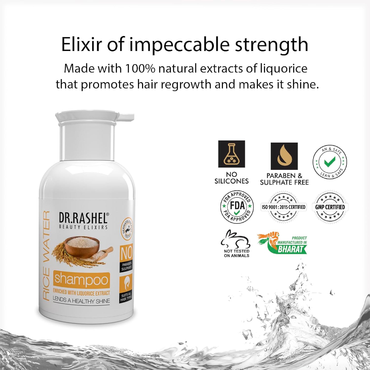 DR.Rashel Rice Shampoo Enriched with Goodness of Liquorice Extarct & Vitamin B5 | Enhance Scalp Health & Hair Growth | Sutiable For Detangle & Breakage Free Shiny Healthy Hair For Men Women 250 ML Dr. Rashel