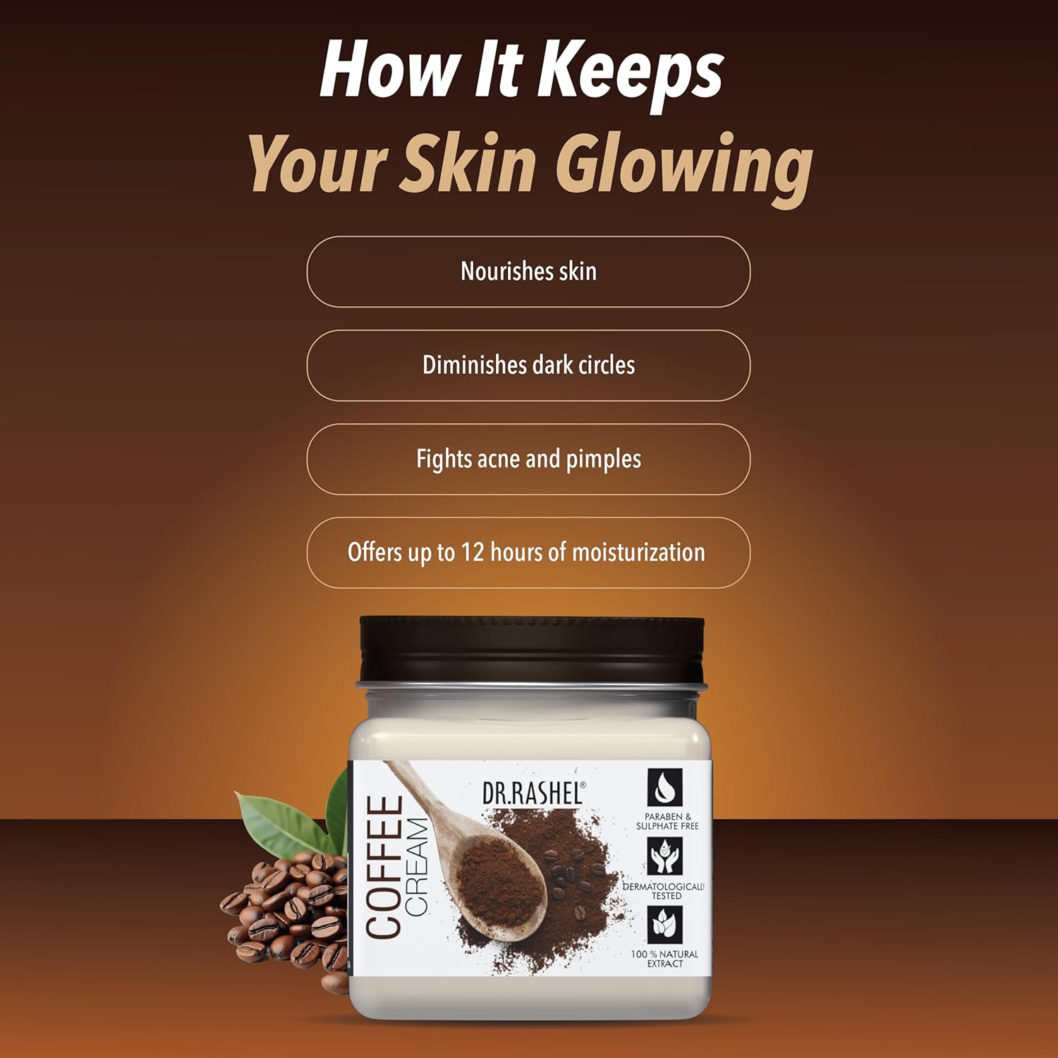 DR.RASHEL Coffee Face And Body Cream For Women and Men (380 Ml) | All Skin Types |Soft and Healthy Skin | Repairing & Nourishment | Deep Hydration & Moisturization | 100% Vegan | Paraben Free Dr. Rashel