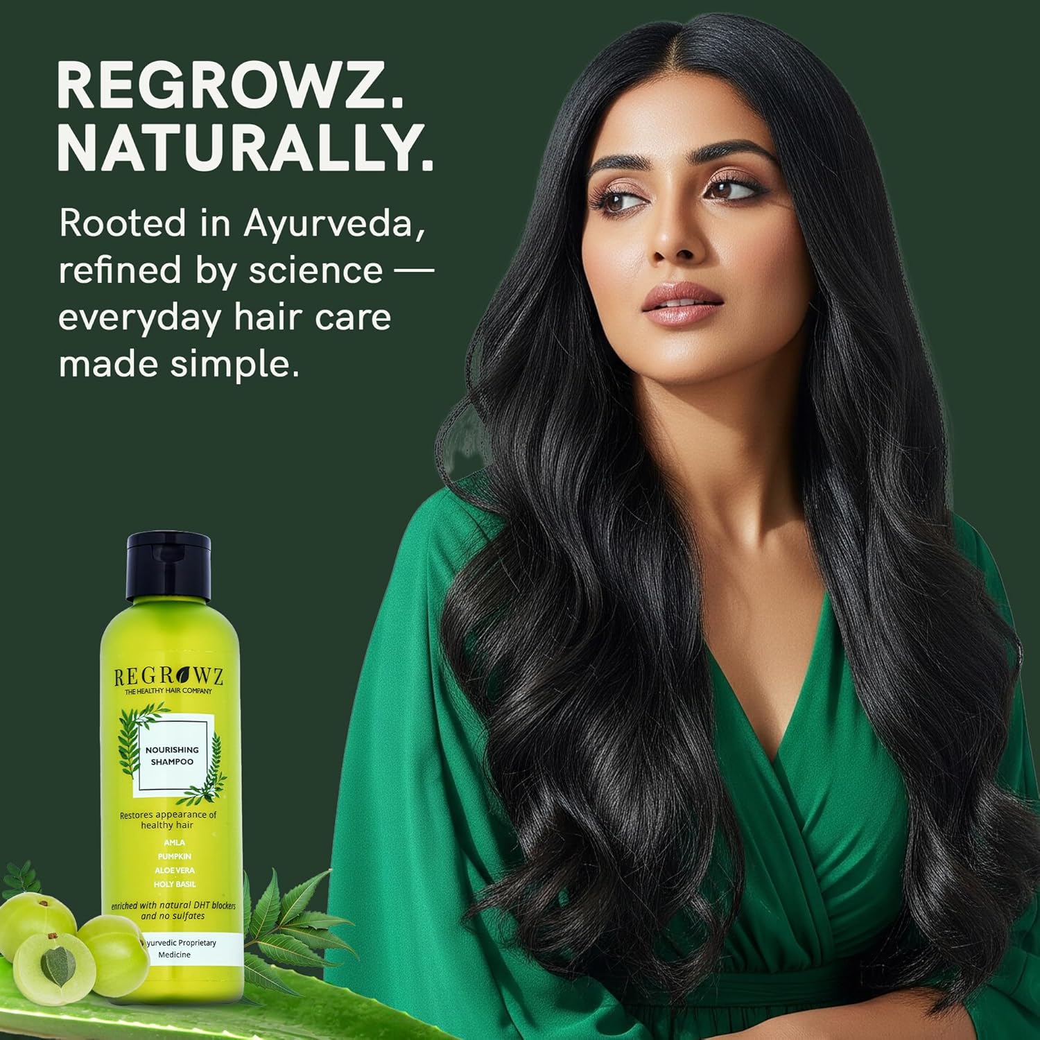 Regrowz Nourishing Ayurvedic Shampoo For Men & Women - 225ml With Amla, Aloe Vera, Coconut Oil, Biotin & Natural DHT Blockers, Plant-Based, Sulphate-Free, Paraben-Free, Gentle Daily Hair Cleanser Beauty Bumble