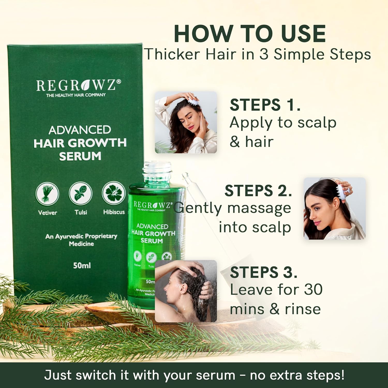 Regrowz Advanced Hair Serum for Men & Women – 50ml | Lightweight Ayurvedic Scalp Serum with Biotin, Aloe Vera, Redensyl & Herbal Extracts | Daily Hair Care for All Hair Types Beauty Bumble