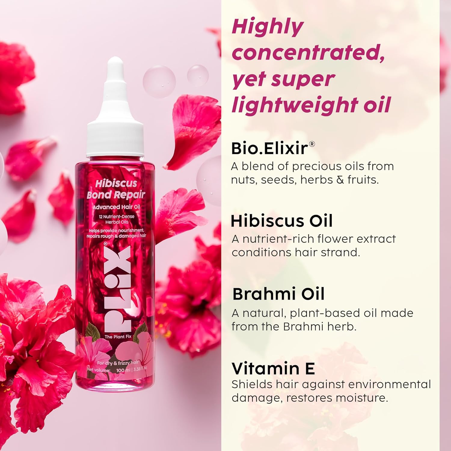PLIX - THE PLANT FIX Hibiscus Bond Repair Advanced Hair Oil for Damaged Hair - 100ml | Repairs Damaged Hair Due To Heat Styling | Restores Strength & Reduces Breakage PLIX