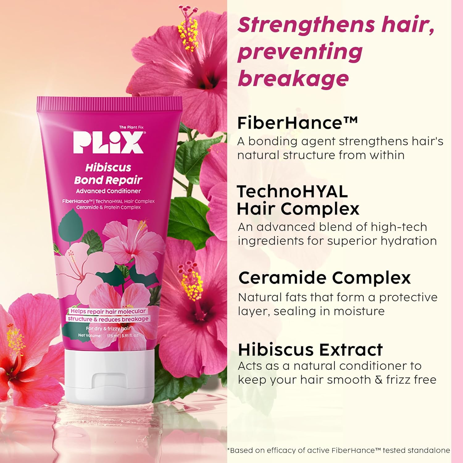 PLIX - THE PLANT FIX Hibiscus Bond Repair Advanced Conditioner | Repairs Hair Molecular Structure & Reduces Breakage With Fiberhance & Technohyal Hair Complex | 175Ml, All, 1 Count PLIX