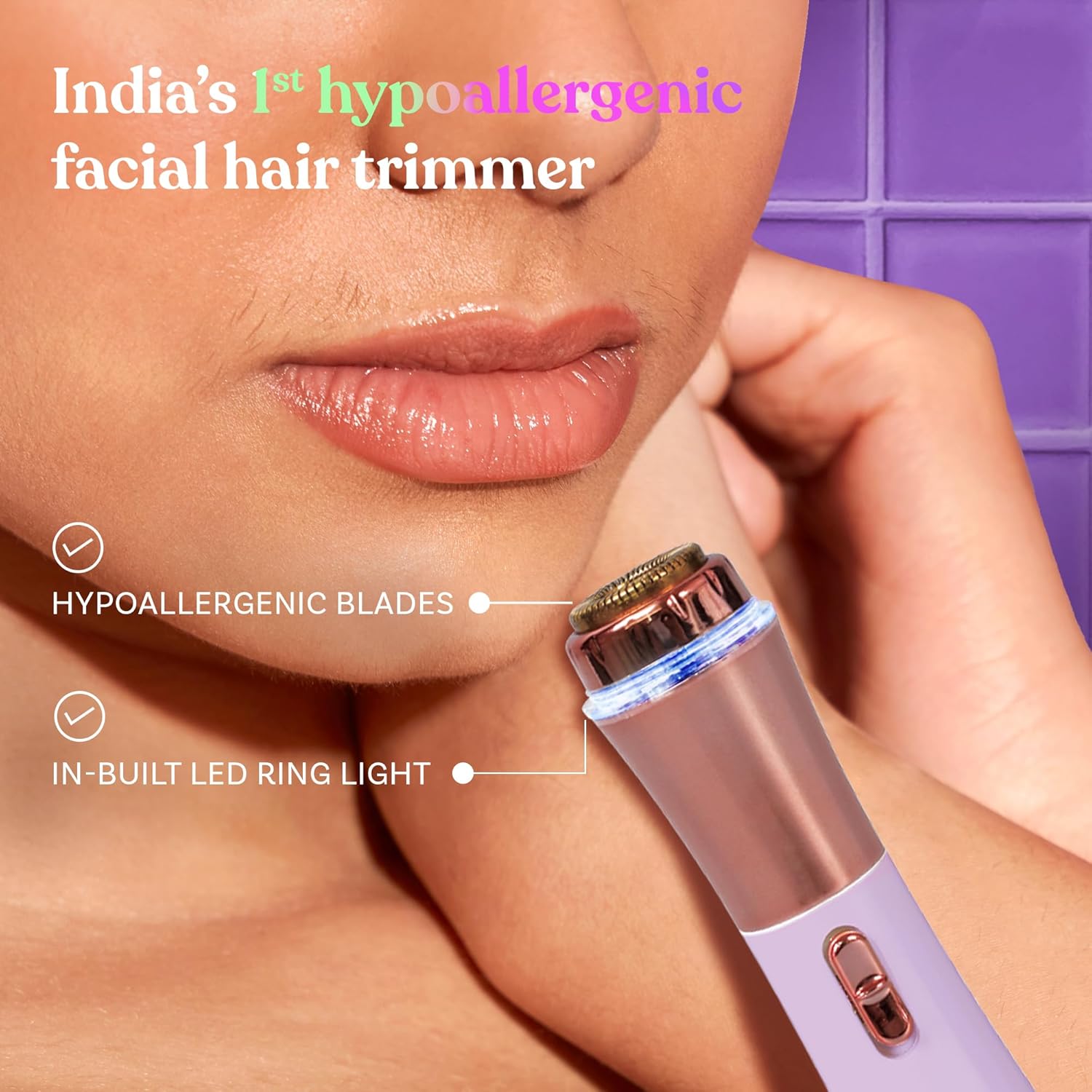 Bombae Mini Trimmer for Women Facial Hair and Eyebrows | Hypoallergenic & Lipstick-Sized Facial Hair Remover | Peach Fuzz, Chin, Sideburns BOMBAE