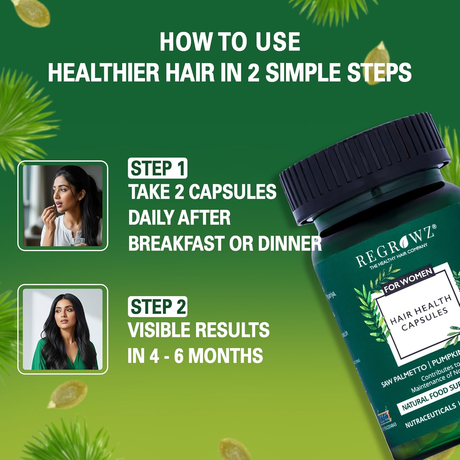 Regrowz Hair Capsules for Women – With Biotin, Pumpkin Seeds & Herbal Extracts | Nutritional Hair Supplement for Healthy-Looking, 60 Capsules Beauty Bumble