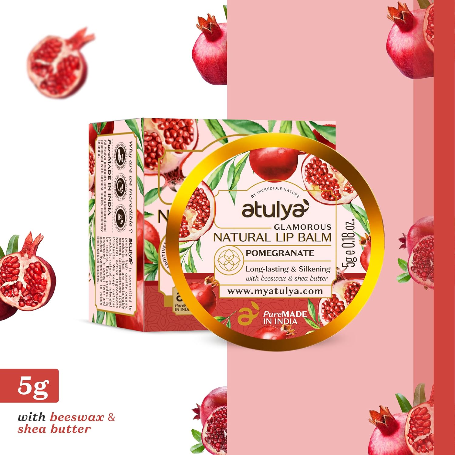 Atulya Natural Lip Balm Pomegranate long lasting & Silkening 5G Atulya
