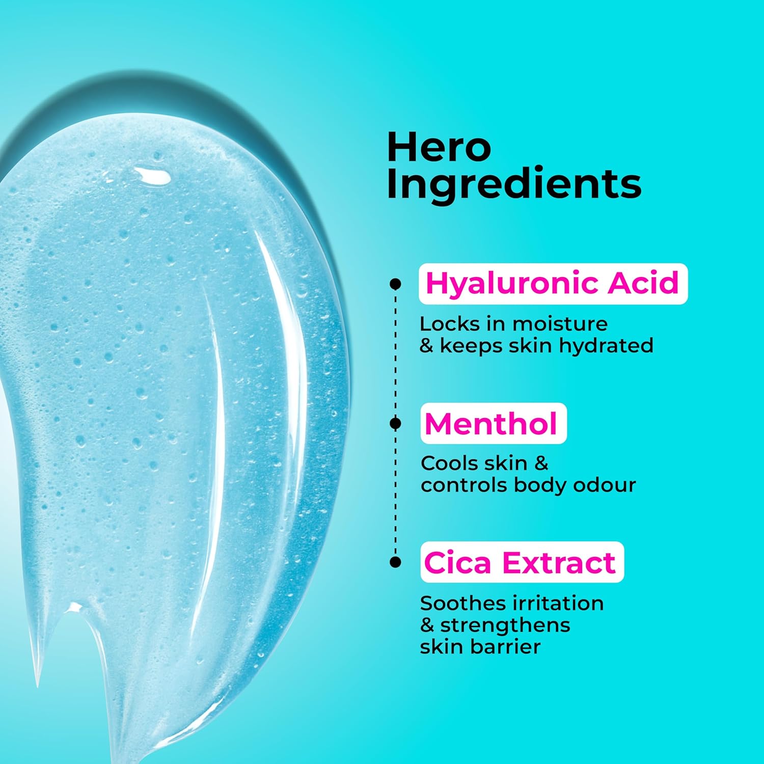 Hula Hoop HydraLock Body Wash by Foxtale | 24Hrs Hydration | Hyaluronic Acid + Cica Extract + Menthol | Cleanses, Hydrates, & Repairs Skin | 6+ hours Odor Protection + Fresh Aqua Scent | 250ml FOXTALE