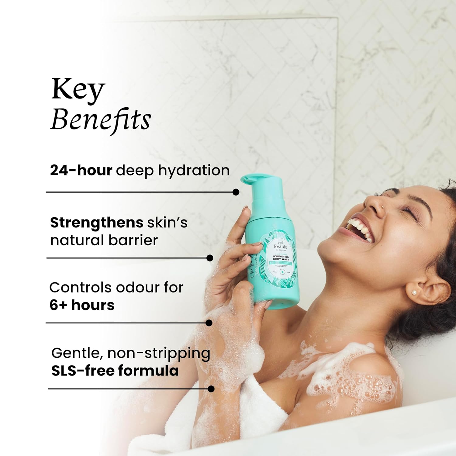 Foxtale Hydrating Body Wash with Hyaluronic Acid & Ceramides | Strengthens Skin Barrier | 24-hour hydration | 6+ hrs Odour Control | SLS-Free Body Wash for Women & Men | All Skin Type | 250 ml FOXTALE